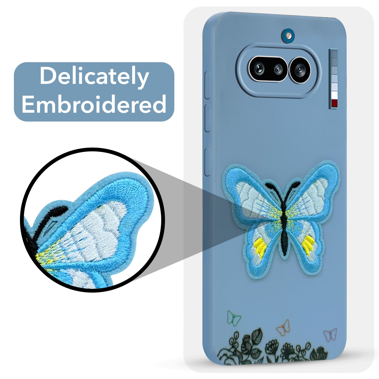 For Nothing Phone 4A 5G Back Cover Case (Soft Butterfly Embroidery | Women Teen Girls | Camera Protection| Matte Silicone)