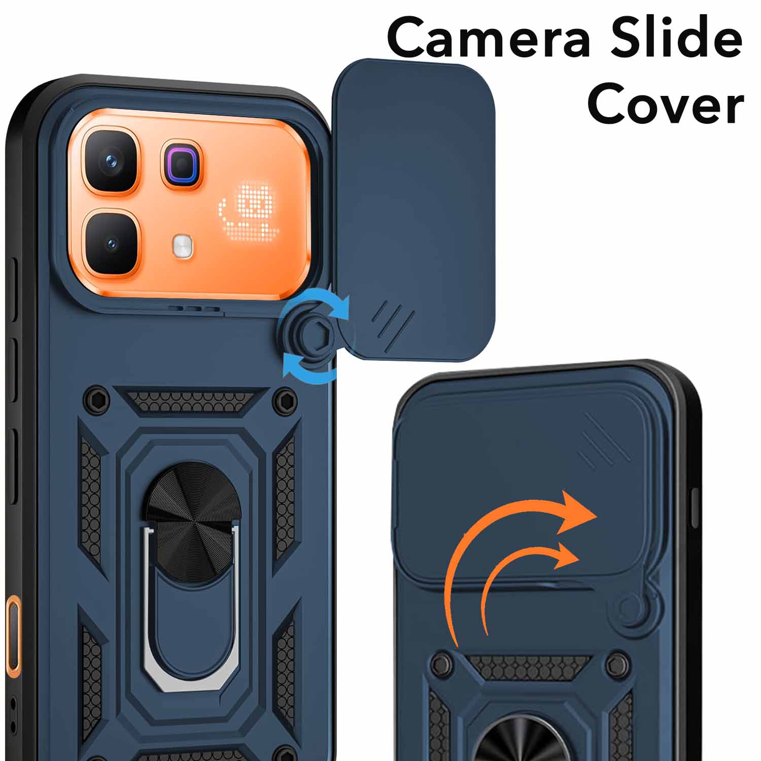 For Infinix Note 60 Pro 5G Back Cover Case Hybrid Armor (Sliding Shutter Camera Protection | Polycarbonate |Ring Holder Kickstand)