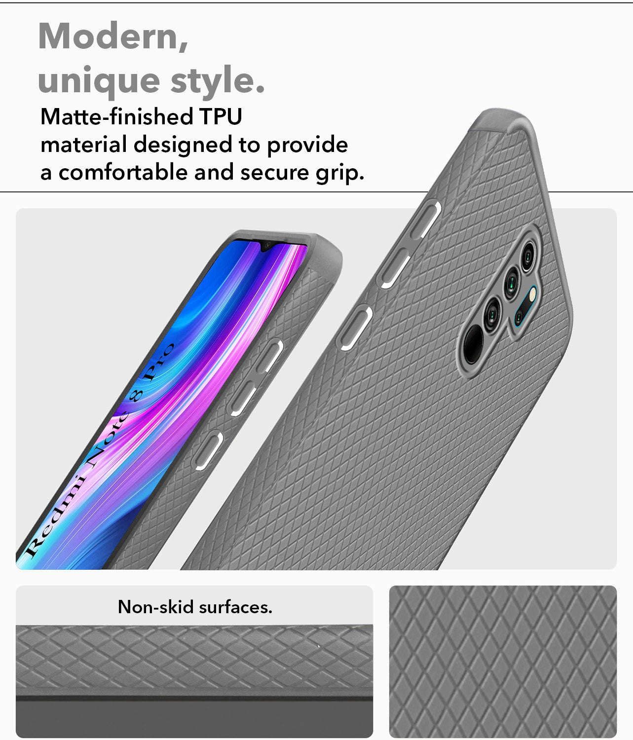 For Xiaomi Mi Redmi Note 8 Pro Back Cover Case (Liquid Silicone | Side Grip | Camera Protection)