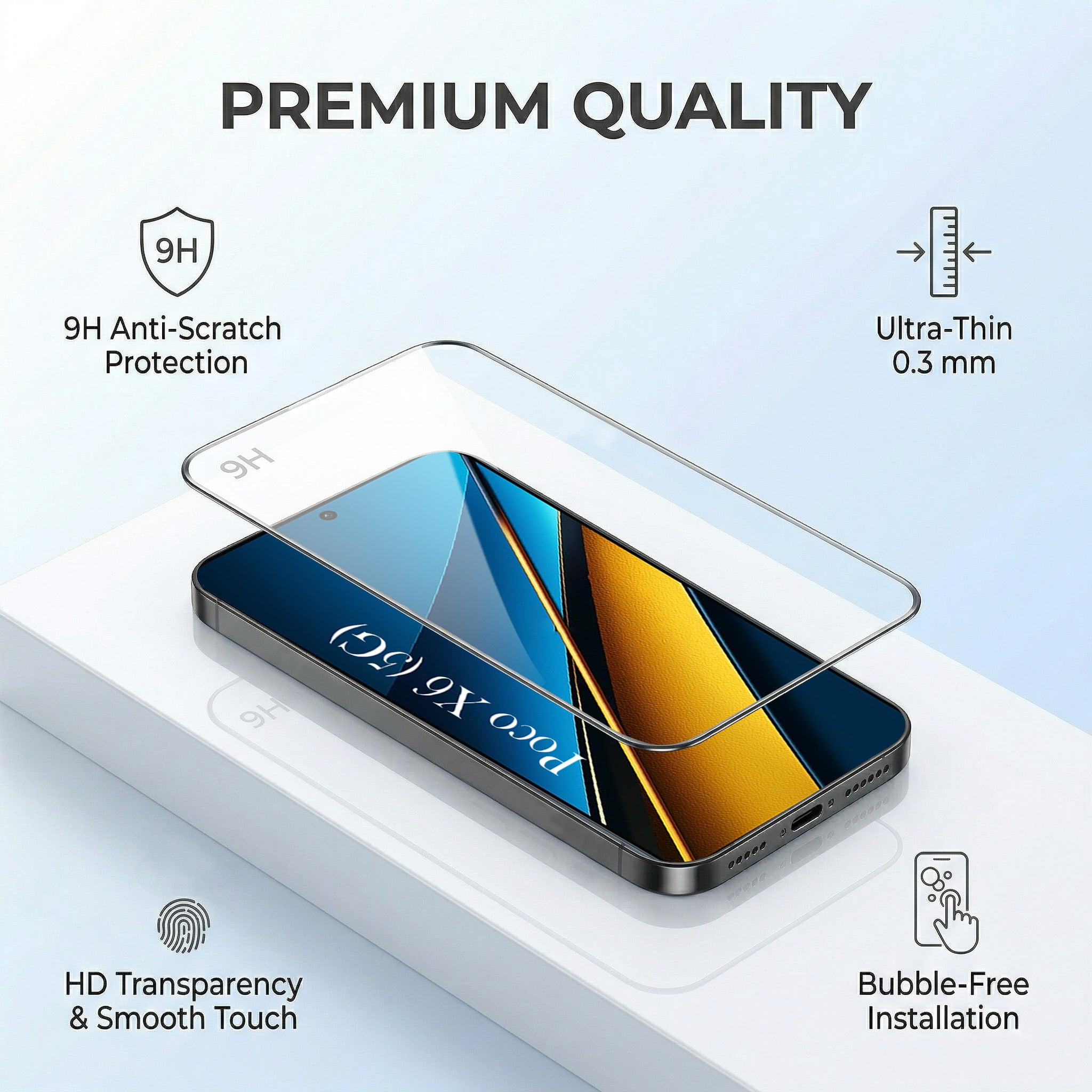 For Poco X6 5G Combo with Back Cover and 9H Tempered Glass (Liquid Silicone | Camera Protection | Oleophobic Coating Screen Glass)