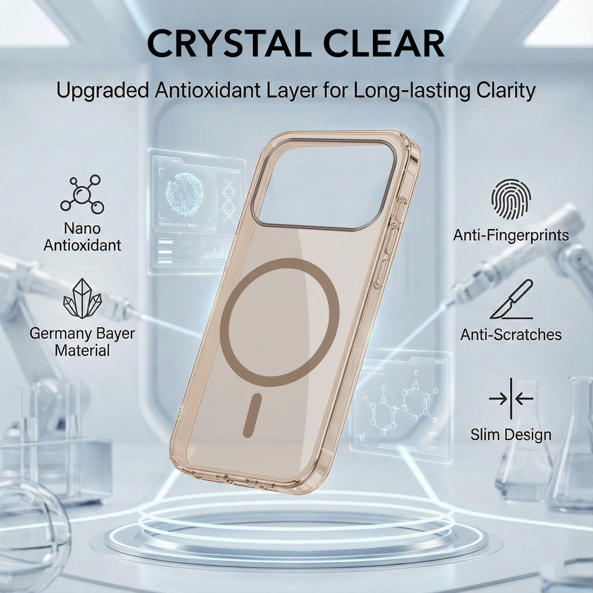 For Apple iPhone 18 Pro Max Back Cover Case Lifetime Anti-Yellow MagSafe Compatible Clear (Sleek Hard Crystal | Shockproof and Camera Protection)