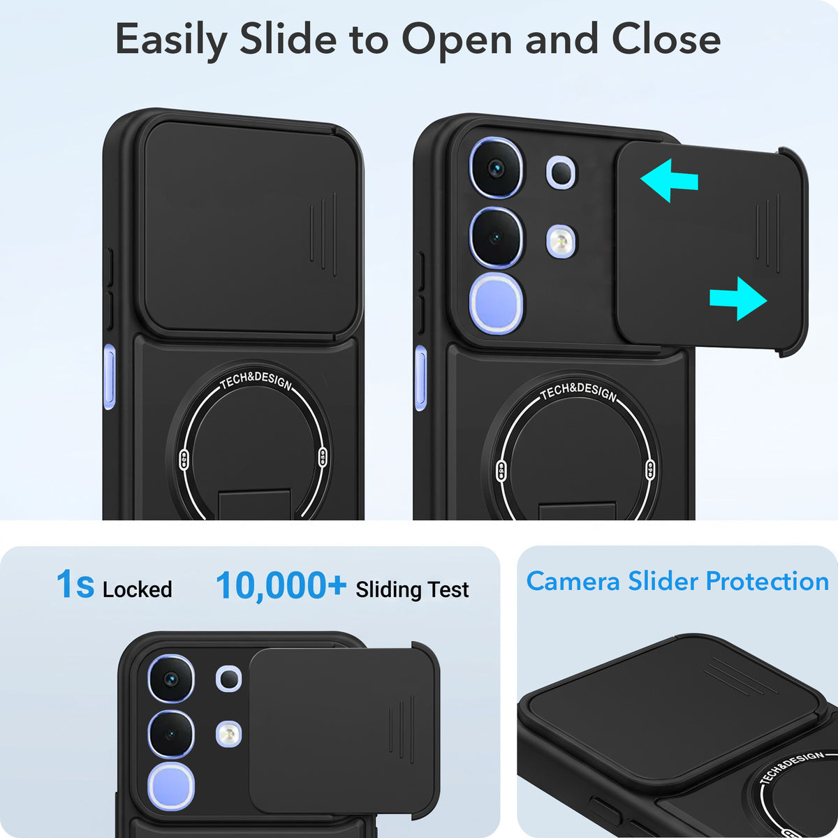 For Vivo iQOO Z10x Back Case Cover Metallic (Hybrid Armor Kickstand | Sliding Shutter Camera Protection | MagSafe Compatible)