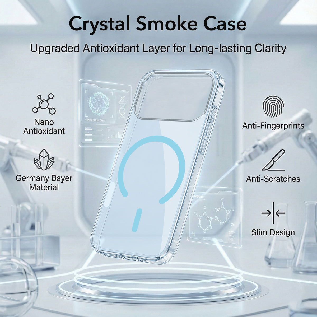 For Apple iPhone 18 Pro Max Back Cover Case Lifetime Anti-Yellow MagSafe Compatible Clear (Sleek Hard Crystal | Shockproof and Camera Protection)