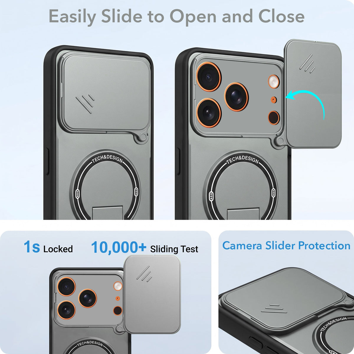 For Apple iPhone 17 Pro Max Back Case Cover Metallic (Hybrid Armor Kickstand | Sliding Shutter Camera Protection | MagSafe Compatible)