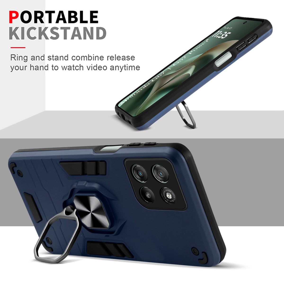 For Motorola Moto G67 Power | G57 Power Back Cover Case Hybrid Armor (Shockproof Dual Layer Polycarbonate |Ring Holder Kickstand)