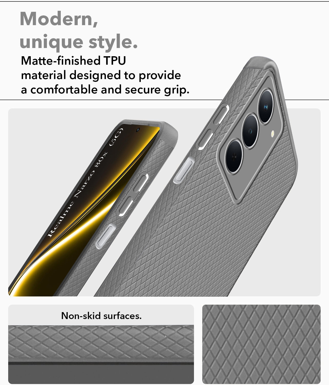 For Realme Narzo 80x Back Cover Case (Liquid Silicone | Side Grip | Camera Protection)