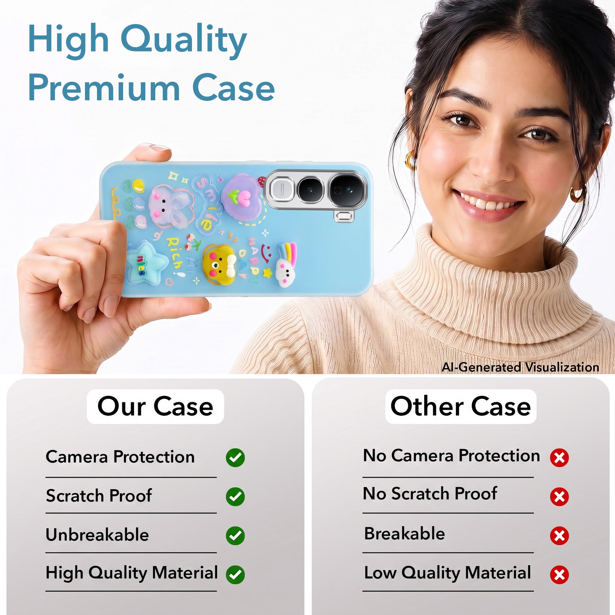 For Vivo Y400 Pro Back Cover Case (Cute 3D cartoon charms design | Slim Aesthetic Case for Girls | Camera Protection | Hard Unbreakable)