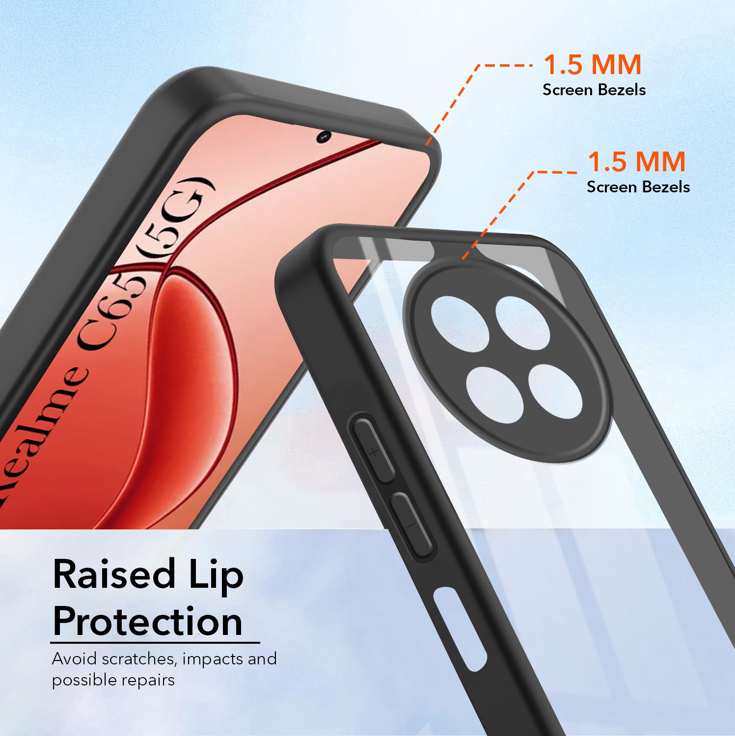For Realme C65 5G Back Cover Case Ultra-Hybrid  (Lifetime Anti Yellow | Anti Scratch | Crystal Clear Shockproof)
