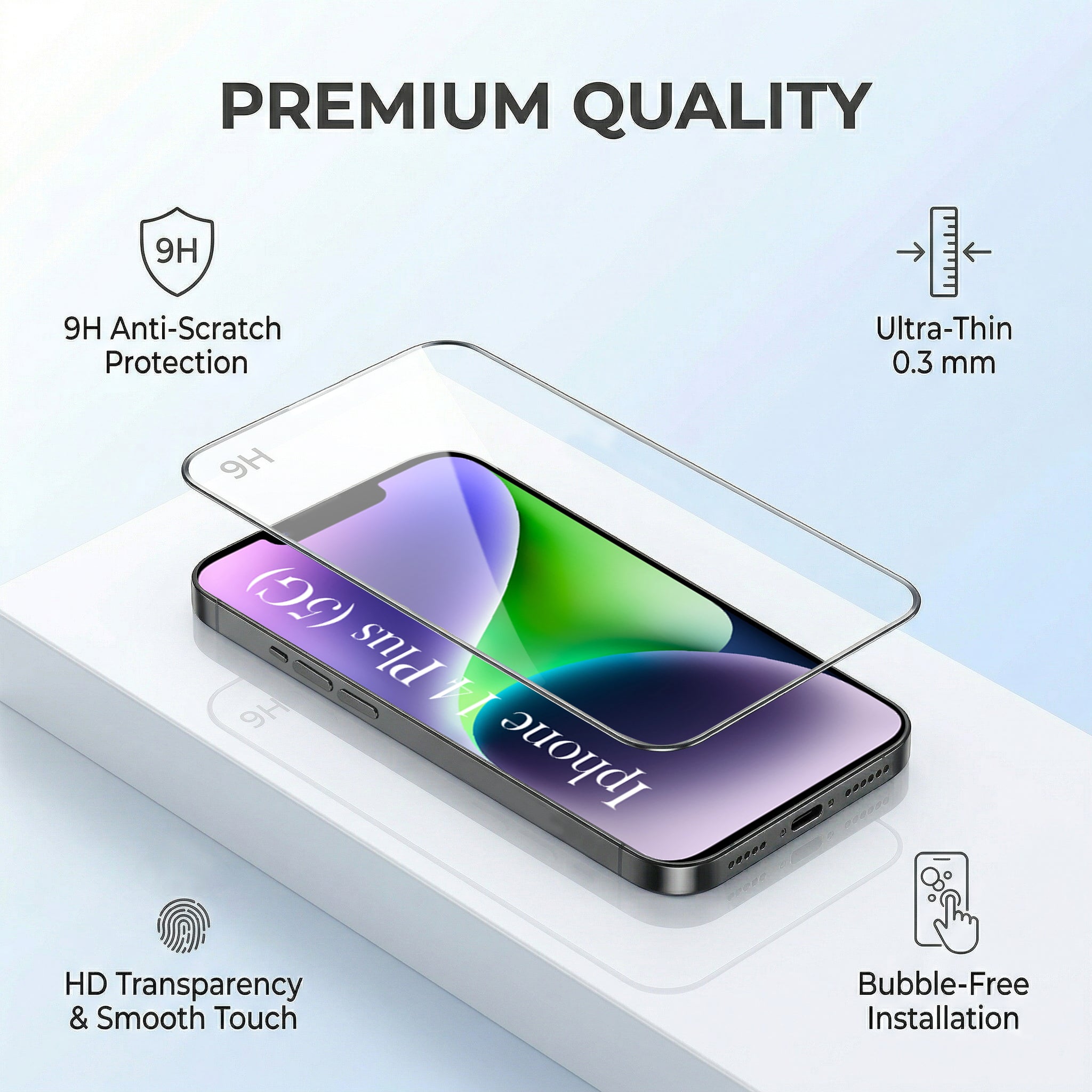 For Apple iPhone14 Plus Combo with Back Cover and 9H Tempered Glass (Lifetime Anti-Yellow | Sleek Hard Crystal | Oleophobic Coating Screen Glass)