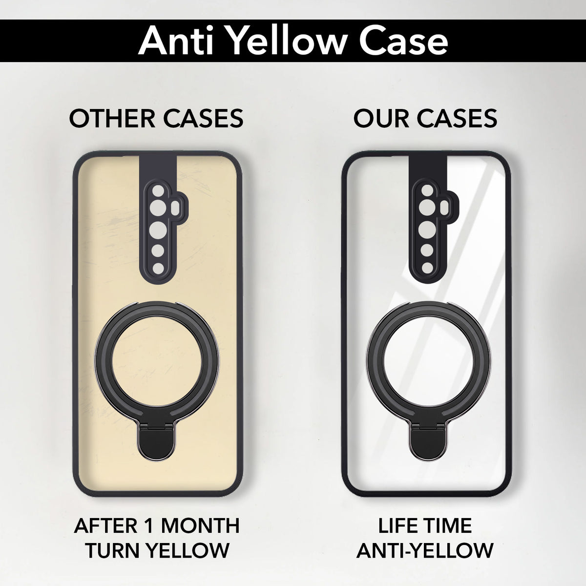 For Oppo Reno2 Z | Reno 2Z | Reno 2F | 2 F Back Cover Case (Kick Stand Ring Holder | Life time Anti Yellow | Camera Protection)