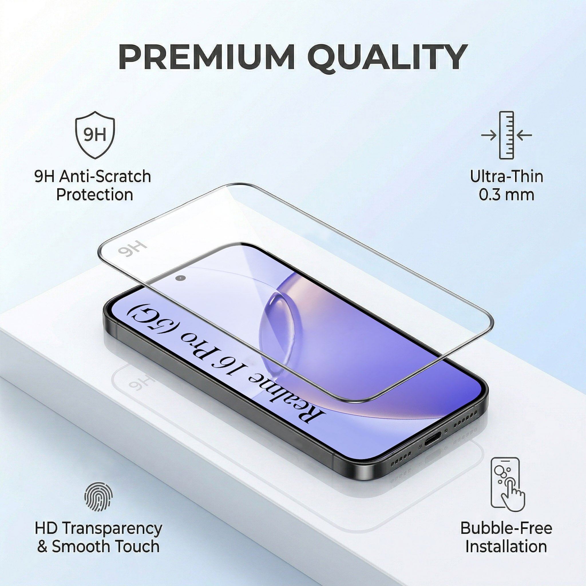 For Realme 16 Pro Combo with Back Cover and 9H Tempered Glass (Textured Grip Design | Micro-Fiber Cloth Inside | Oleophobic Coating Screen Glass)