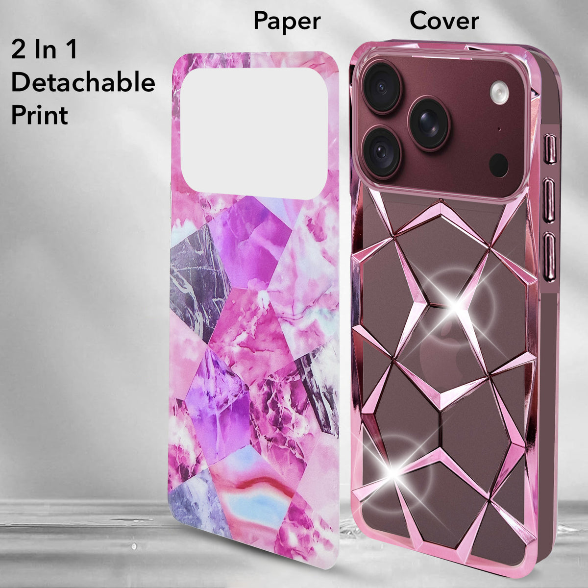 For Apple iPhone 18 Pro Back Cover Case Compatible 3D Silicone (Dual Design Glitter Sparkle and Detachable Diamond Print Case | Soft and Flexible)