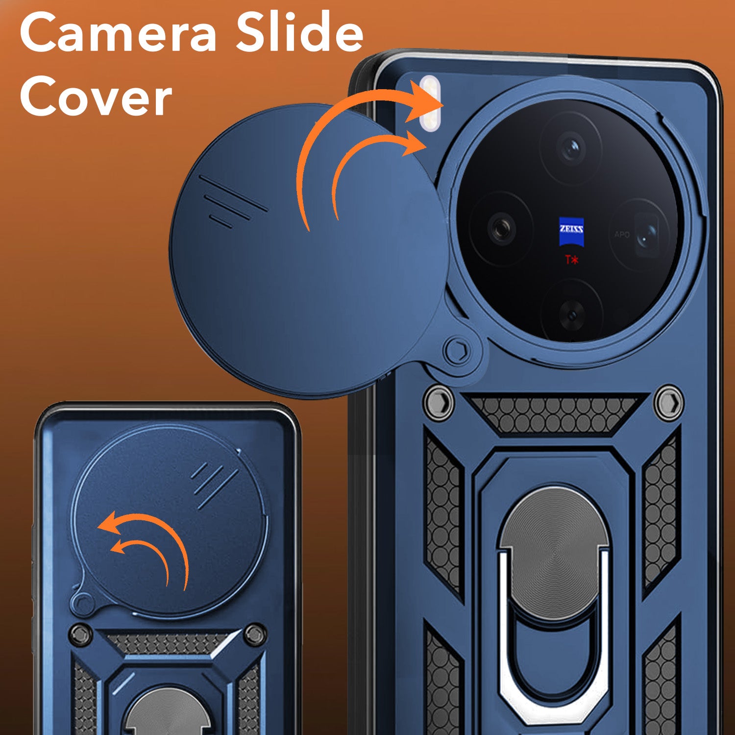 For Vivo X300 5G Back Cover Case Jkobi Hybrid Armor (Sliding Shutter Camera Protection | Polycarbonate |Ring Holder Kickstand)