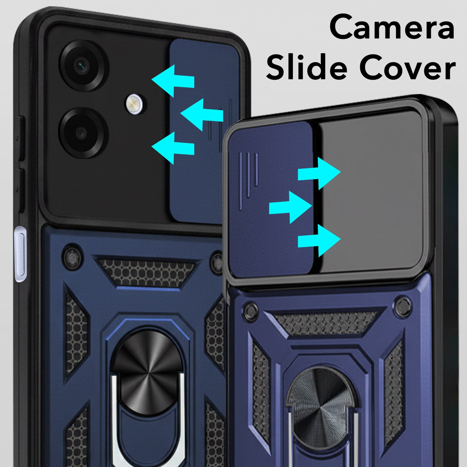 For Samsung Galaxy A07 4G Back Cover Case Hybrid Armor (Sliding Shutter Camera Protection | Polycarbonate |Ring Holder Kickstand)