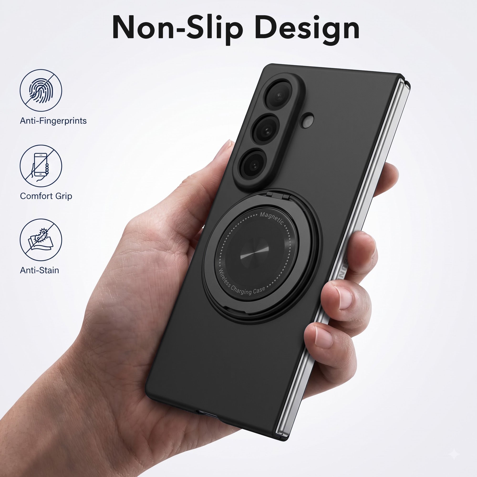 For Samsung Galaxy Z Fold 7 Back Cover Case (360° Rotating Kickstand Ring | Shockproof Camera Protection | Magnetic MagSafe Wireless Charging Support)