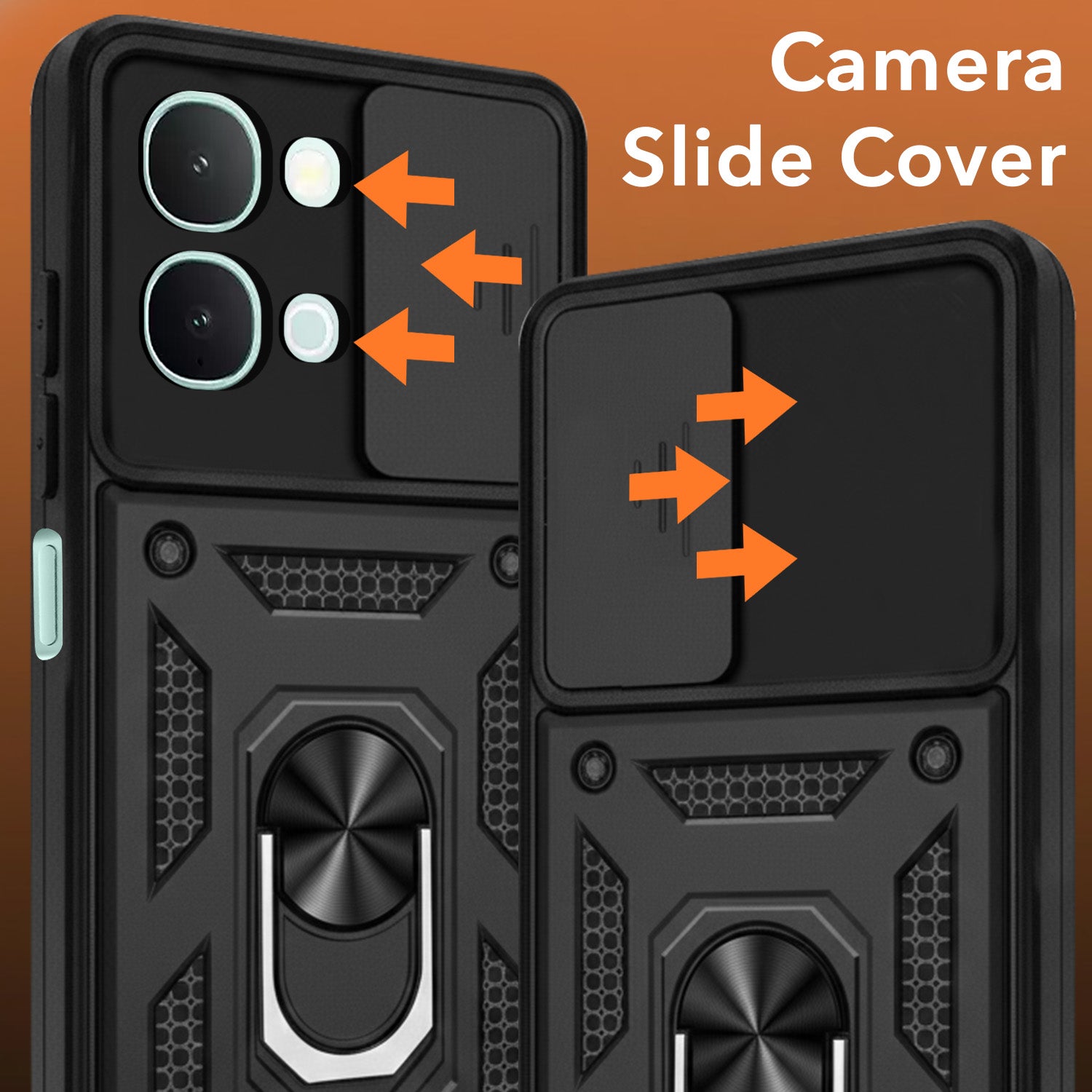 For Vivo iQOO Z11x 5G Back Cover Case Hybrid Armor (Sliding Shutter Camera Protection | Polycarbonate |Ring Holder Kickstand)