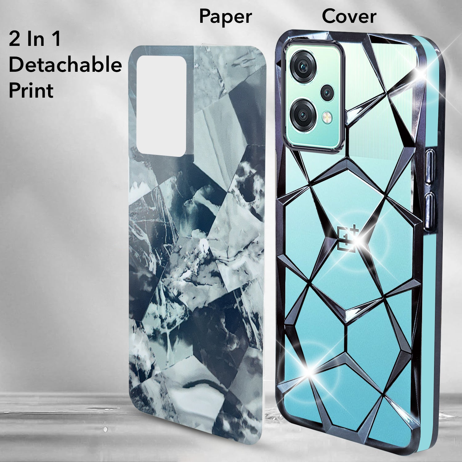 For OnePlus Nord CE 2 Lite Back Cover Case ( Dual Design Glitter Sparkle and Detachable Diamond Print Case | Soft and Flexible)