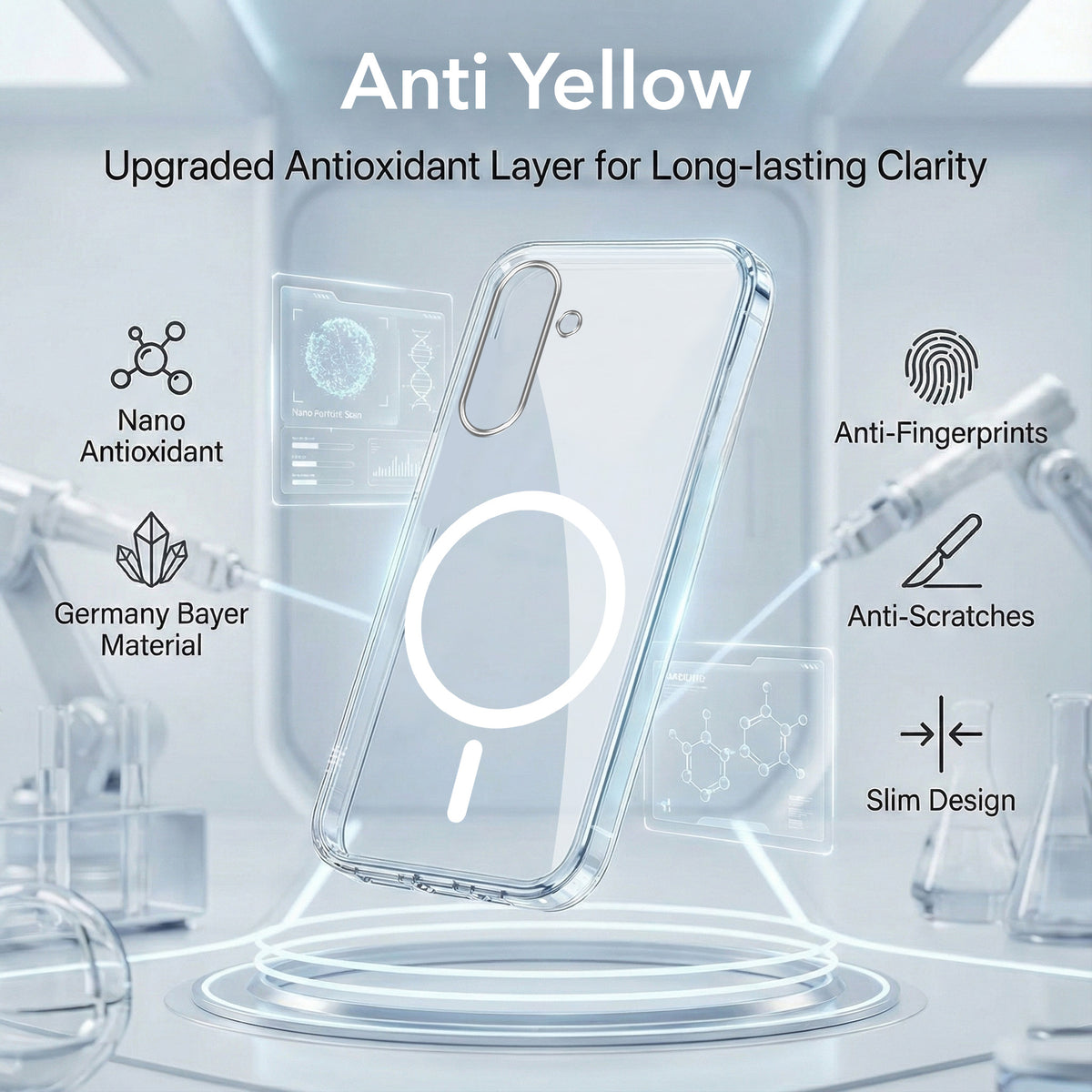 For Samsung Galaxy F70 Pro 5G Back Cover Case Lifetime Anti-Yellow MagSafe Compatible Clear (Sleek Hard Crystal | Shockproof and Camera Protection)