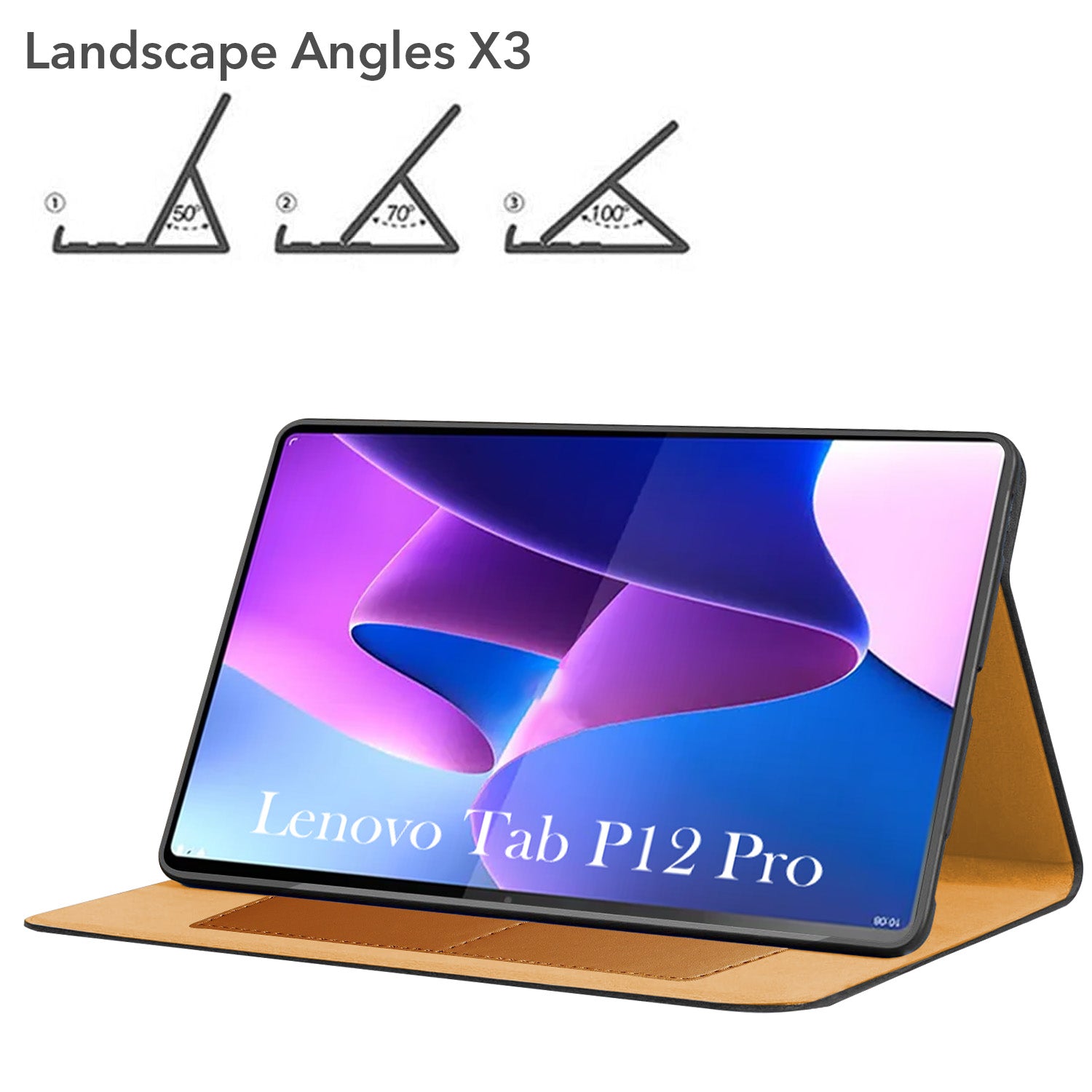 For Lenovo Tab P12 Pro 12.6 InchTB-Q706Z/Q706F Flip Cover Folio Cover (PU Leather | Multi-Angle Smart Stand | Card Storage Slots | Silicone Back Pouch)