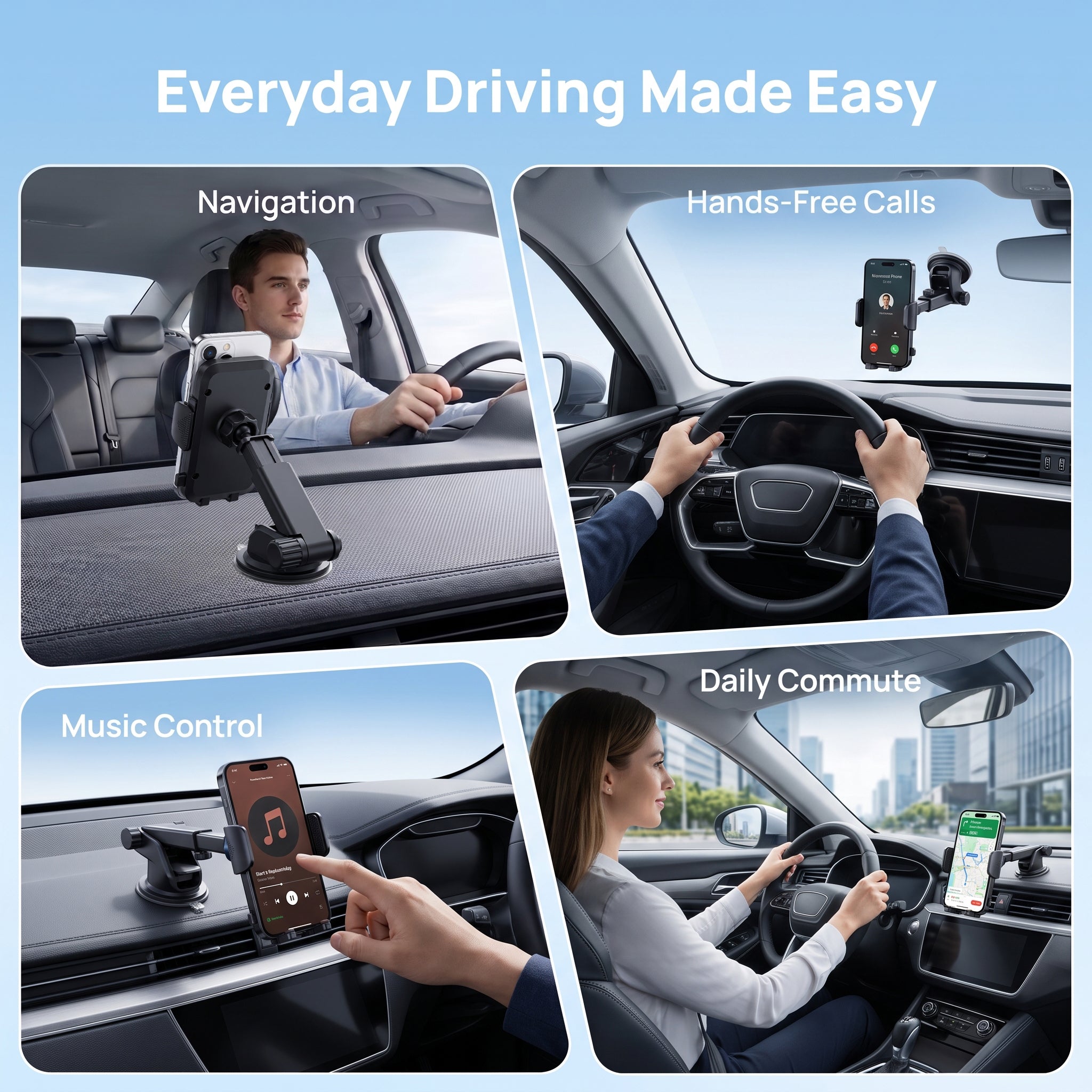 360° One-Touch Car Phone Holder | Universal Dashboard & Windshield Mobile Mount