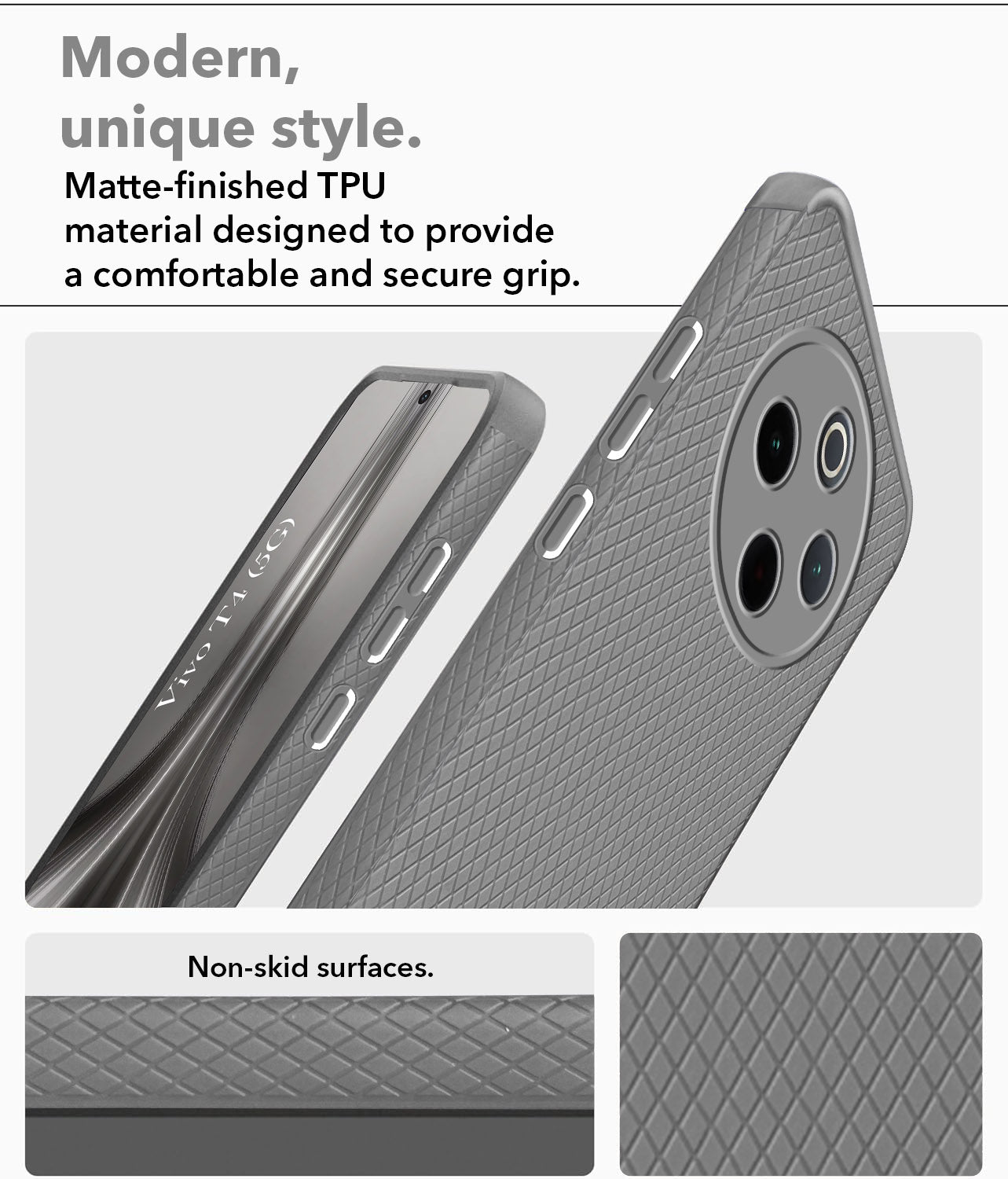 For Vivo T4 Back Cover Case (Liquid Silicone | Side Grip | Camera Protection)