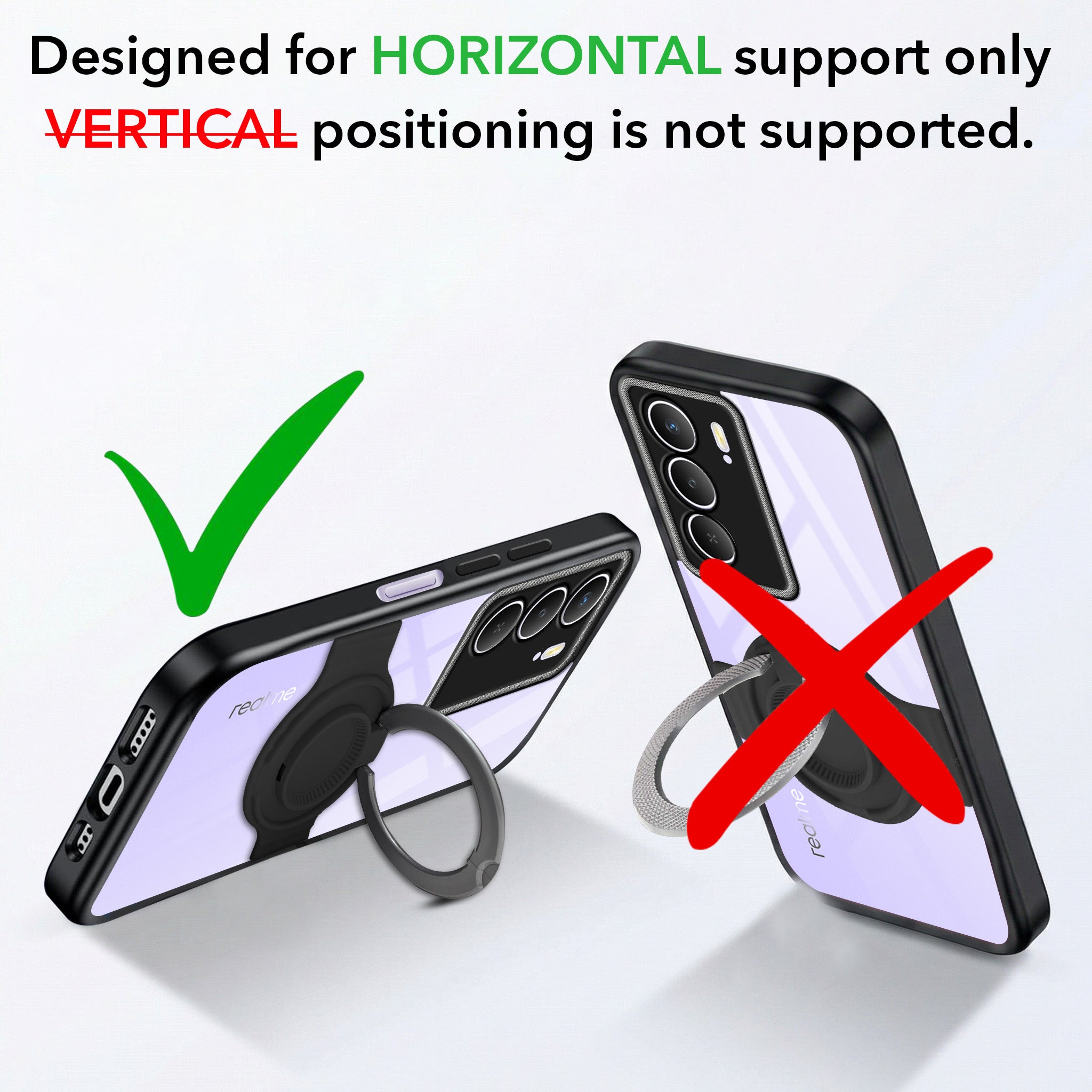 For Realme Narzo 80 Lite 5G Back Cover Case with stand (Built-in Ring Holder Kickstand | Lifetime Anti Yellow | Camera Protection)