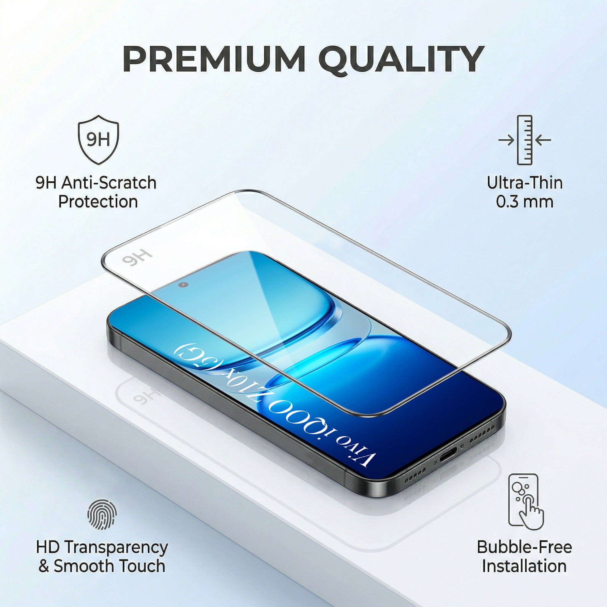 For Vivo iQOO Z10x Combo with Back Cover and 9H Tempered Glass (Textured Grip Design | Micro-Fiber Cloth Inside | Oleophobic Coating Screen Glass)