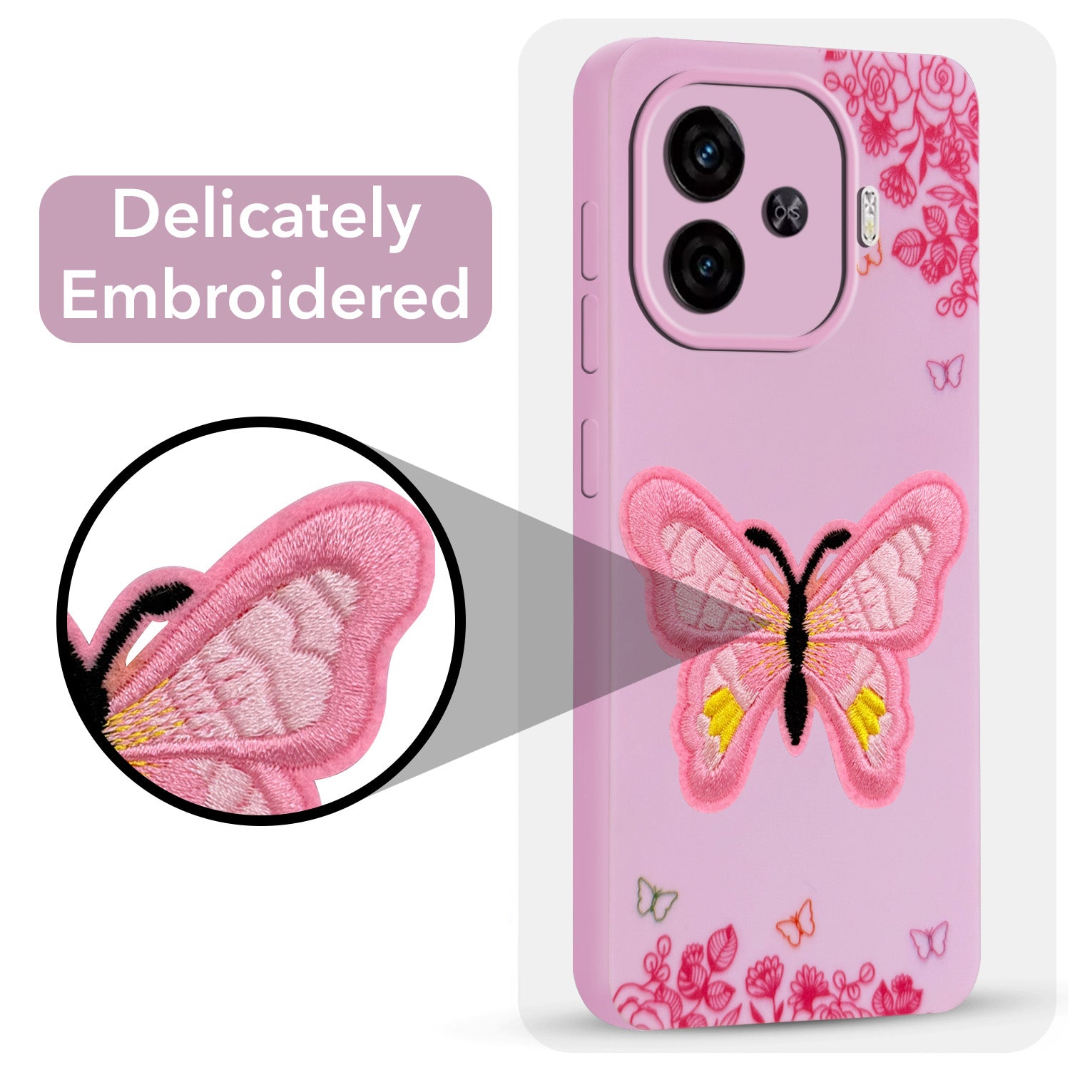 For Vivo iQOO Neo 10R Back Cover Case (Soft Butterfly Embroidery | Women Teen Girls | Camera Protection| Matte Silicone)
