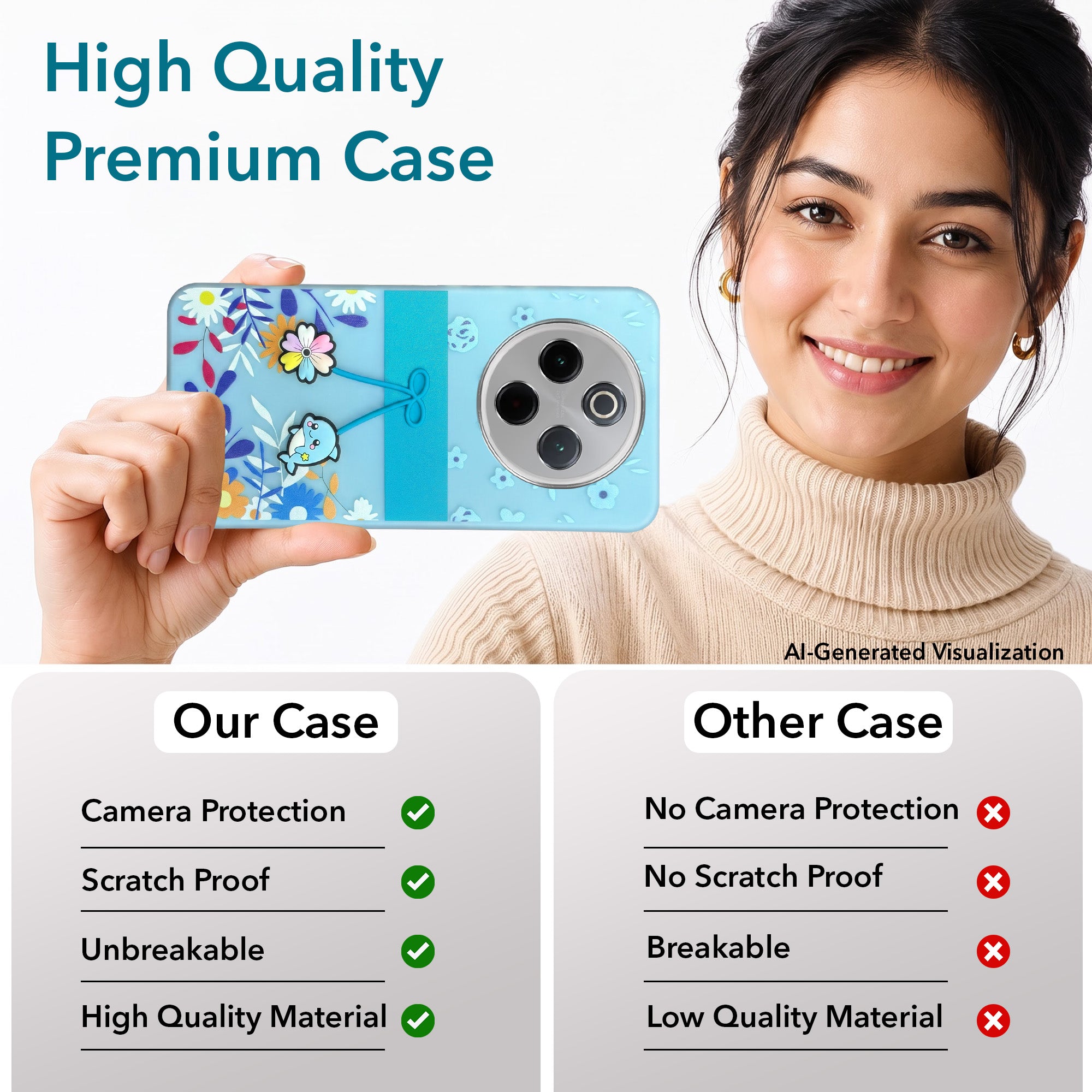 For Vivo iQOO Z10 Back Cover Case (3D Cute Cartoons | Hard Back Side Soft | Matte Premium Finish | HD Printing)