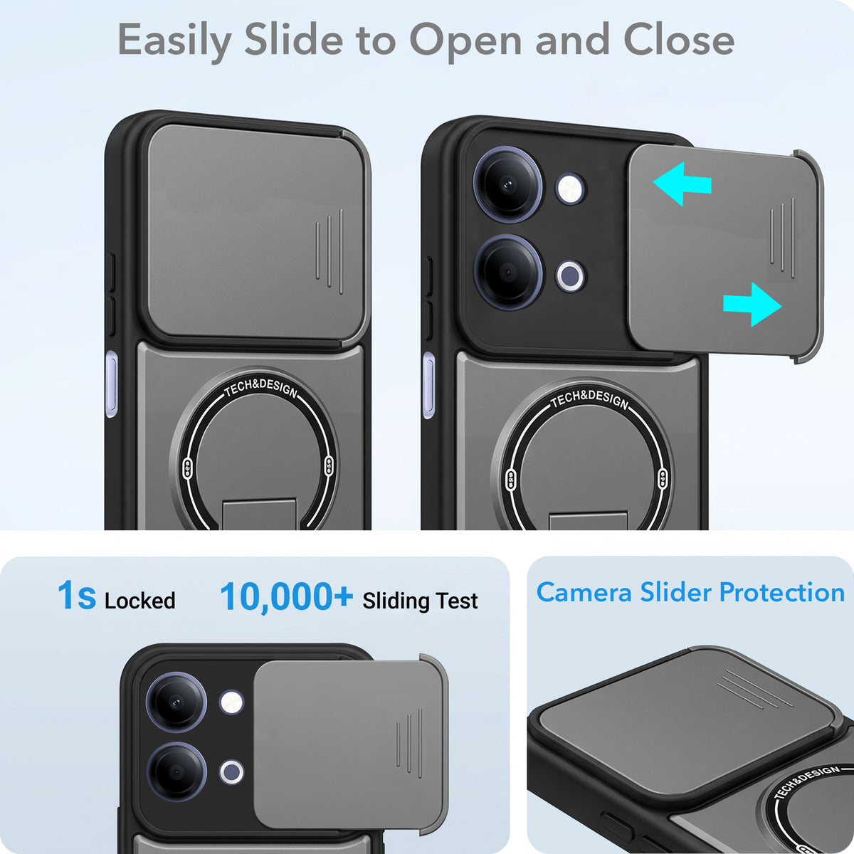 For Vivo Y05 4G | Vivo T5 Lite 5G Back Case Cover Metallic (Hybrid Armor Kickstand | Sliding Shutter Camera Protection | MagSafe Compatible)