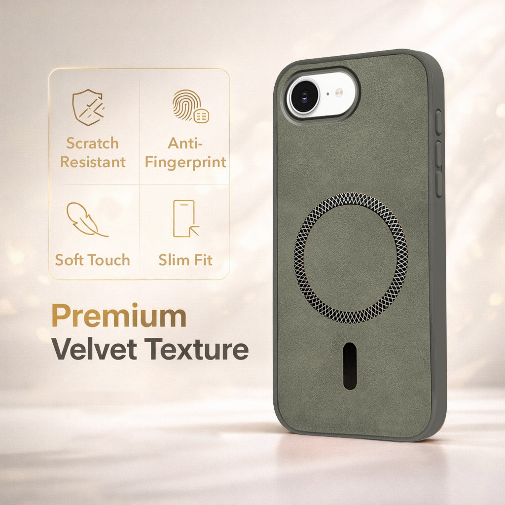 For Apple iPhone 16e | Apple iPhone 17e Back Cover Case Leather Finish (MagSafe Compatible Wireless Charging | Soft Touch | Camera Bump Protection)
