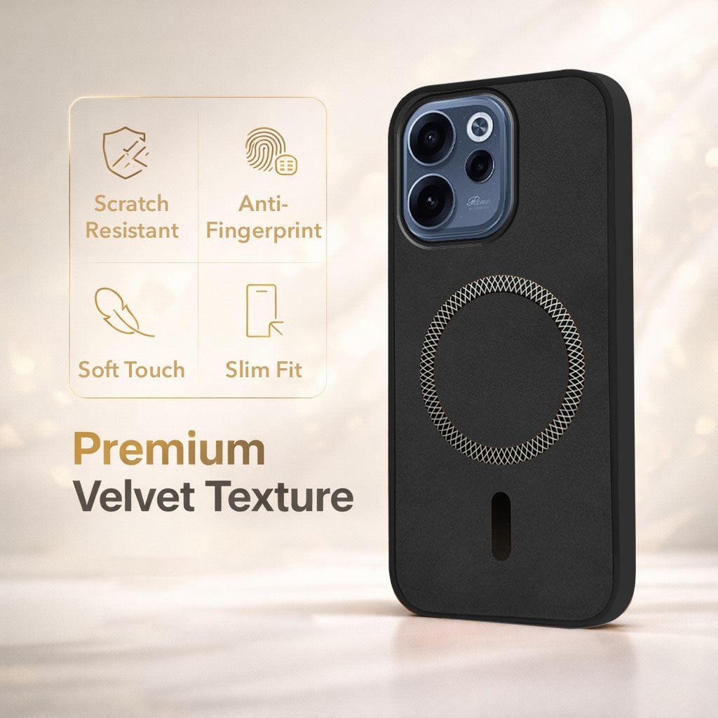 For Oppo Reno 15c Back Cover Case Leather Finish (MagSafe Compatible Wireless Charging | Soft Touch | Camera Bump Protection)