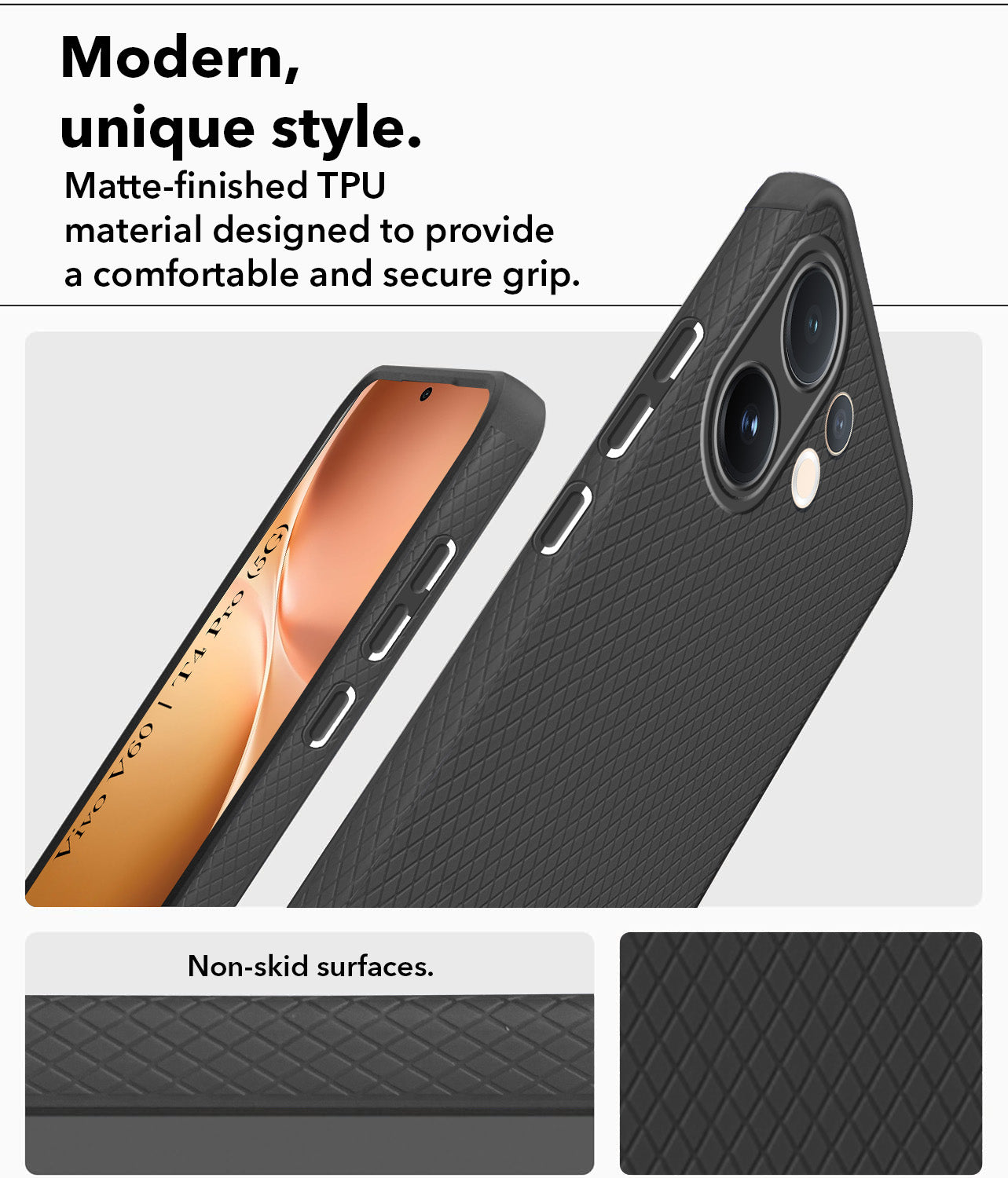 For Vivo V60 | Vivo T4 Pro Back Cover Case (Liquid Silicone | Side Grip | Camera Protection)