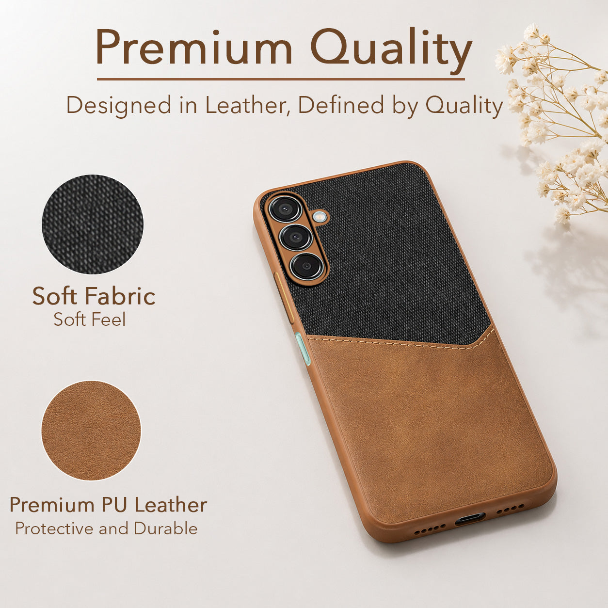 For Samsung Galaxy M15 5G Back Cover Case (Dual PU Leather Stitch | Professional Minimalist | Soft and Flexible)