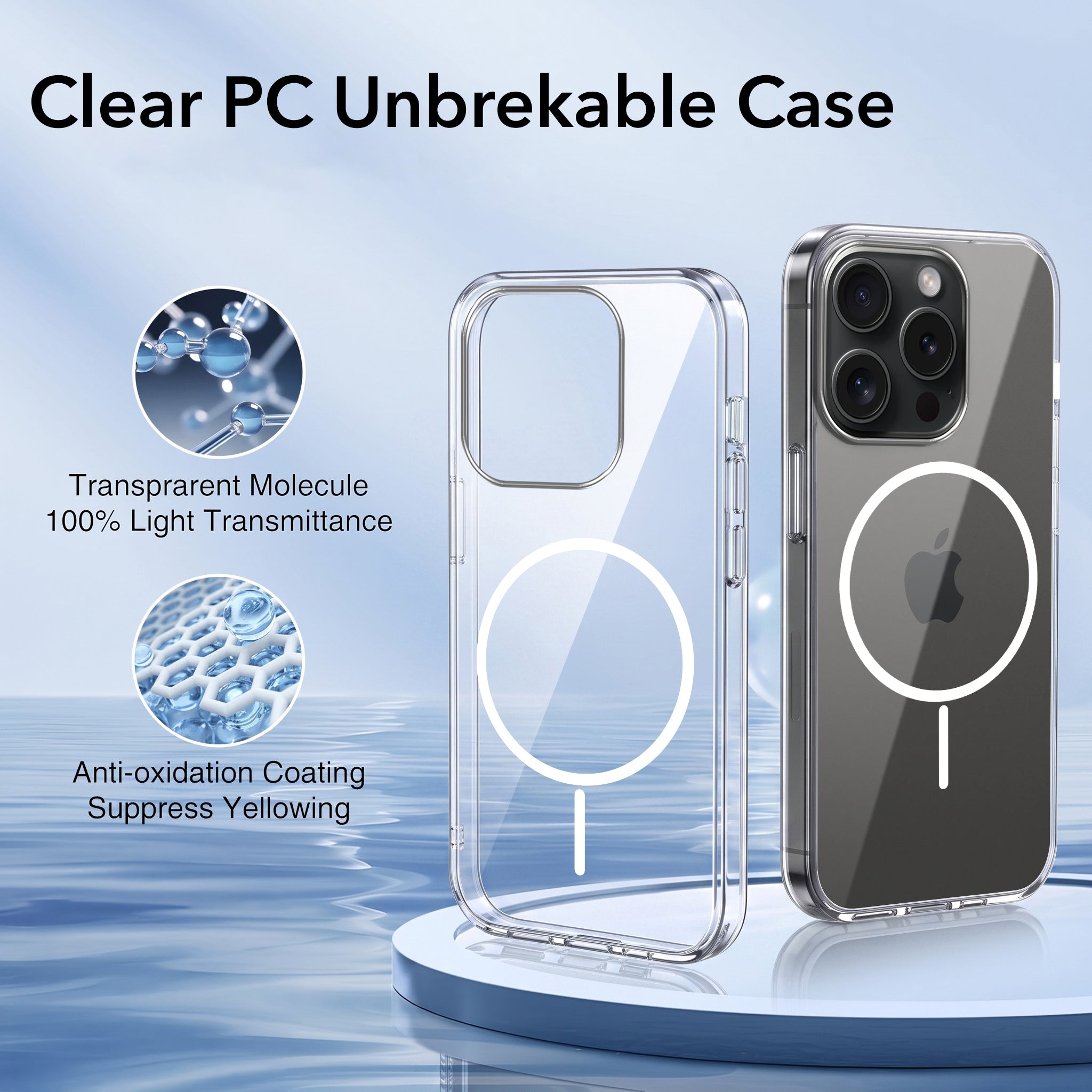 For Apple iPhone 15 Pro Max Back Case Cover Crystal Anti Yellow (Unbreakable PC | MagSafe Wireless Charging Support |Camera Protection Bump)