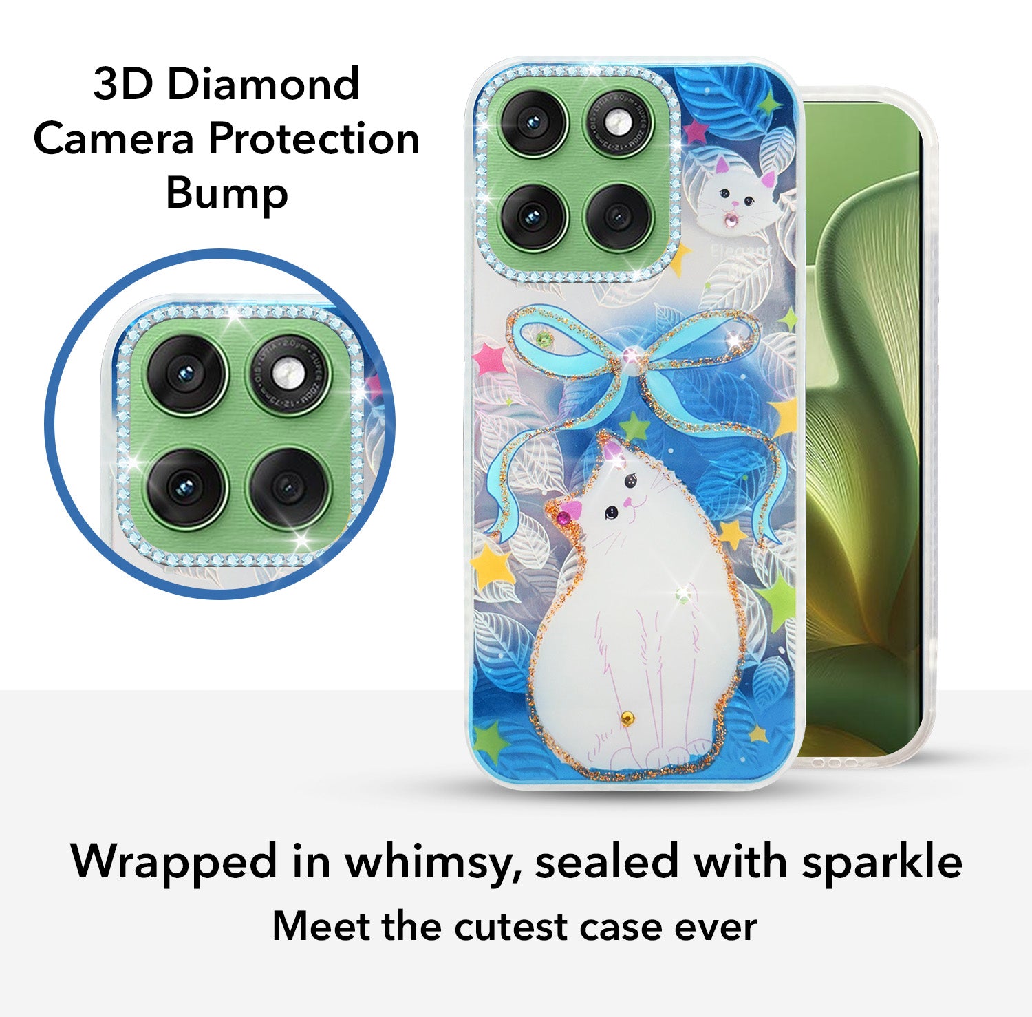 For Motorola Moto Edge 60 Back Cover Case (Luxury Floral Glitter Cute Butterfly | Diamond Studded Camera Bump | Girls & Women Design)