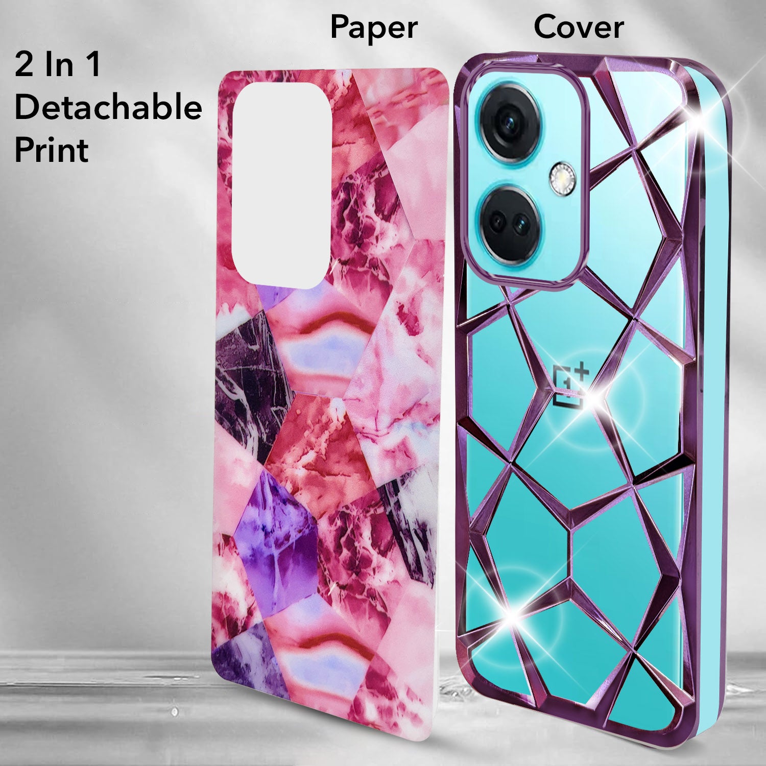 For OnePlus Nord CE 3 Back Cover Case (Dual Design Glitter Sparkle and Detachable Diamond Print Case | Soft and Flexible)