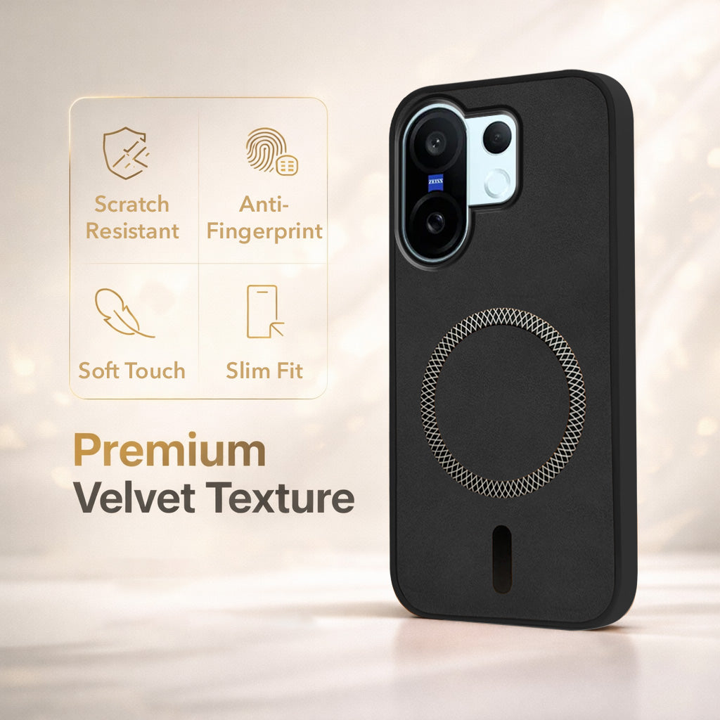 For Vivo X200 FE Back Cover Case Leather Finish (MagSafe Compatible Wireless Charging | Soft Touch | Camera Bump Protection)