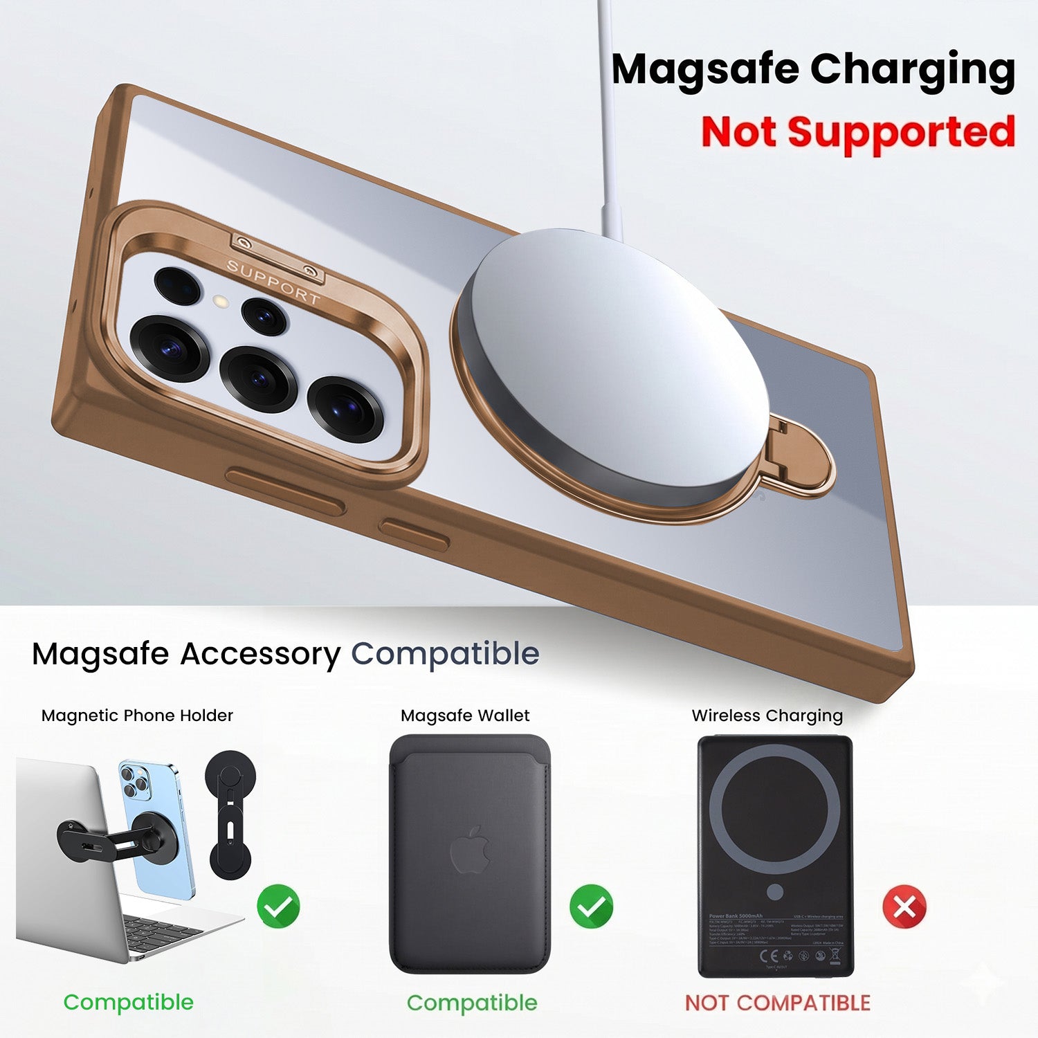 For Samsung Galaxy S25 Ultra Back Cover Case Crystal (Lifetime Anti Yellow | Magnetic Ring Stand | Camera Lens Protection | MagSafe Compatible)