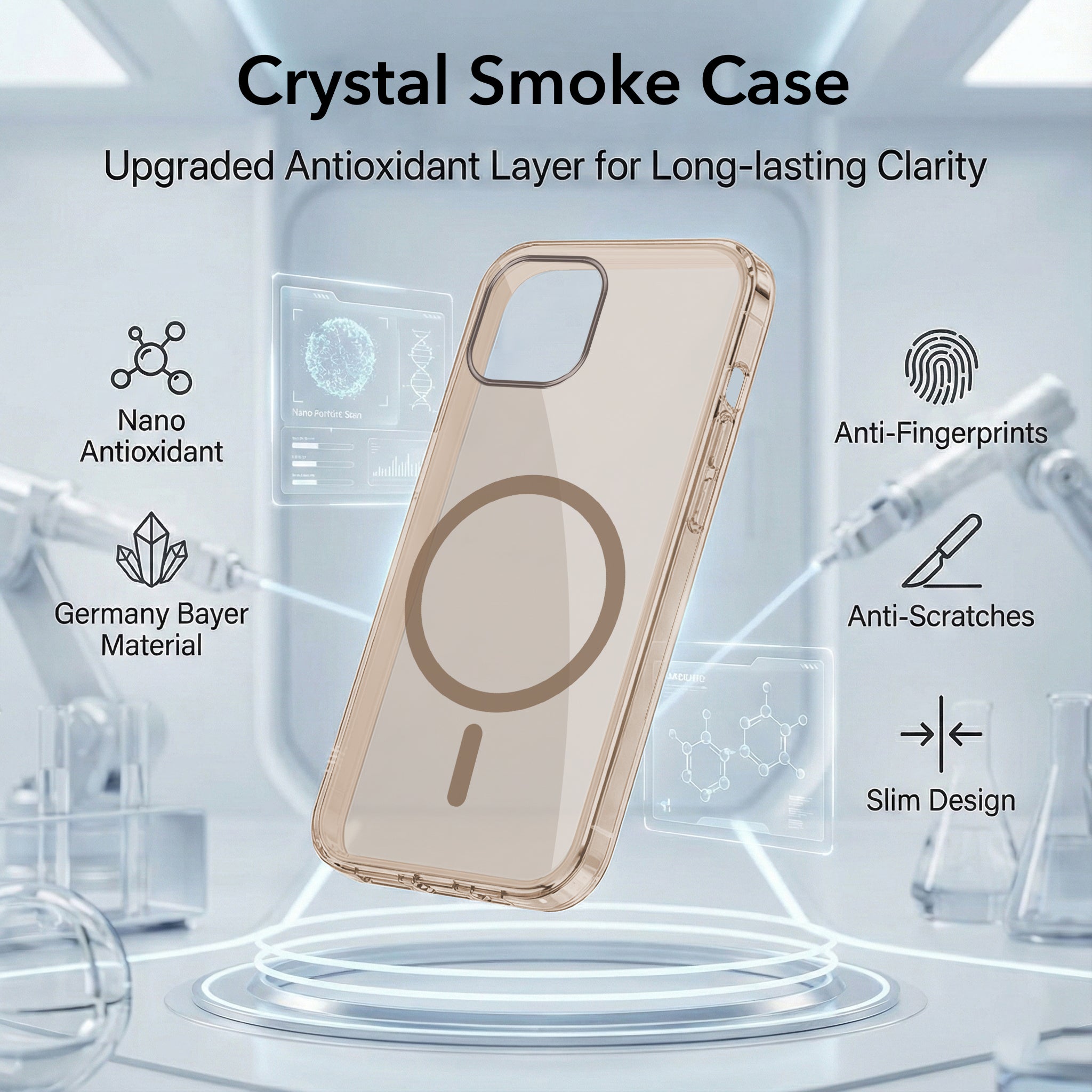 For Apple iPhone 14 Back Case Cover Lifetime Anti-Yellow MagSafe Compatible Clear (Sleek Hard Crystal | Camera Protection and Shockproof)