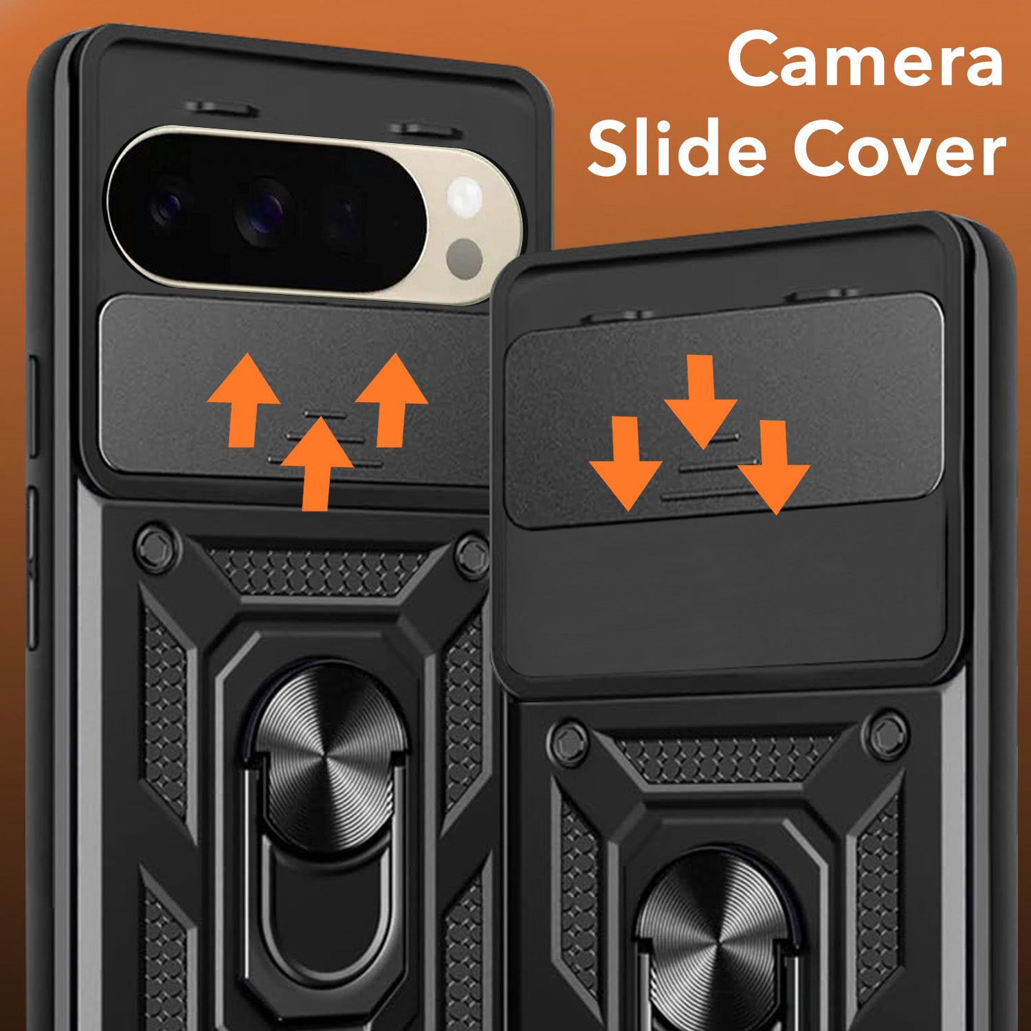 For Google Pixel 10 Pro XL Back Cover Case Hybrid Armor (Sliding Shutter Camera Protection | Polycarbonate |Ring Holder Kickstand)