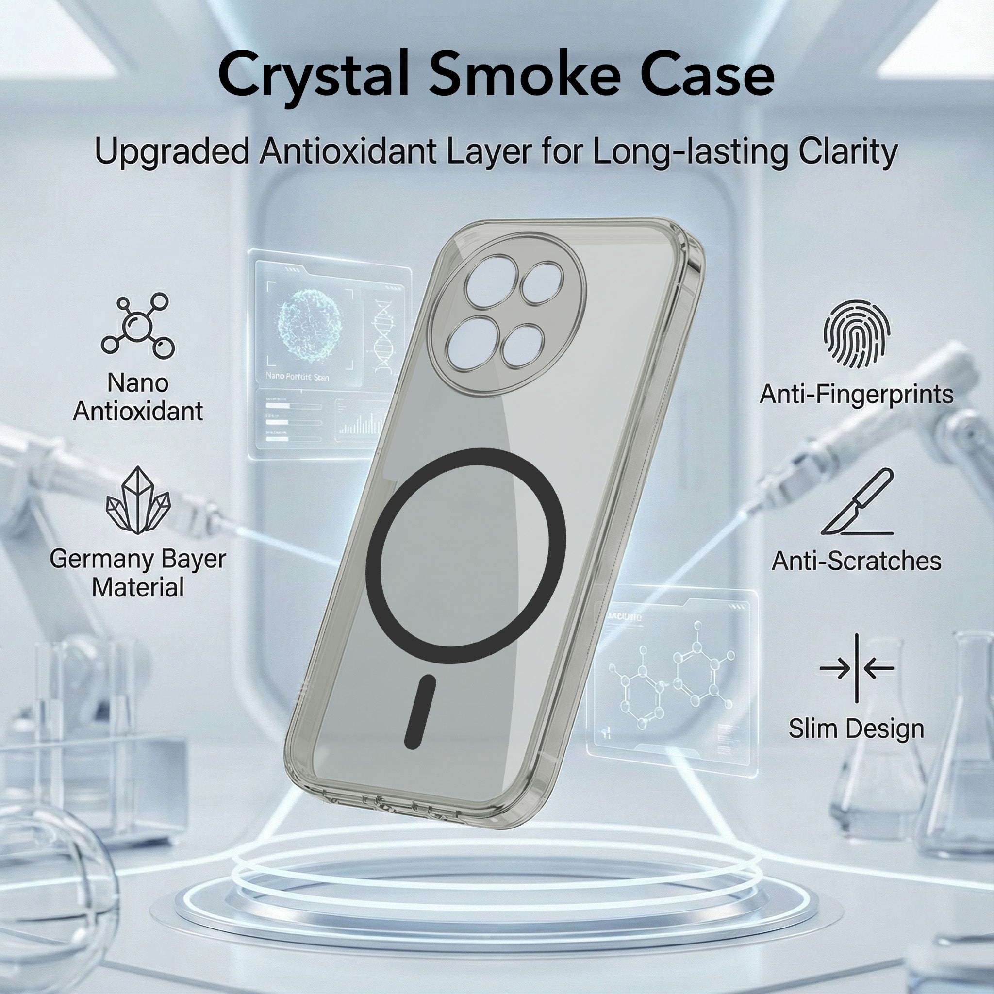 For Vivo V30e 5G Back Cover Case Lifetime Anti-Yellow MagSafe Compatible Clear (Sleek Hard Crystal | Shockproof and Camera Protection)