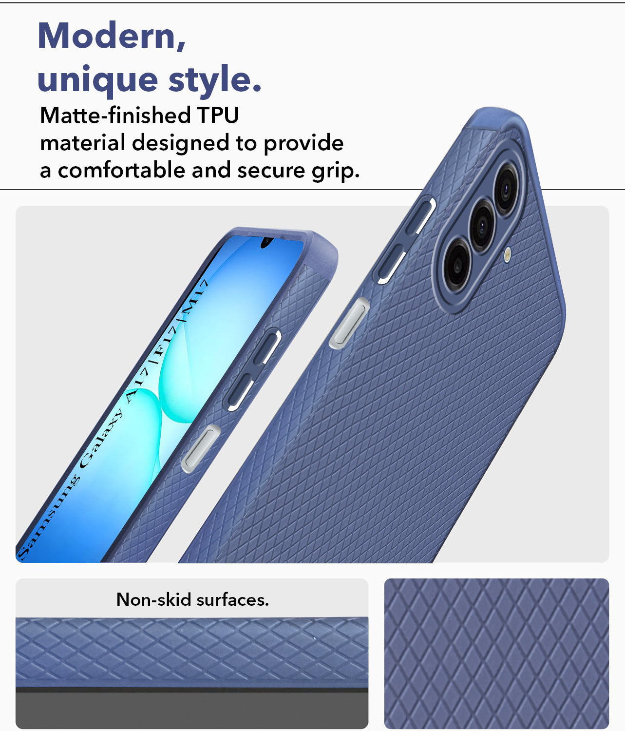 For Samsung Galaxy A17 | Samsung F17 | Samsung M17 5G Back Cover Case Liquid Silicone (Camera Protection | Side Grip Texture | Soft and Flexible)