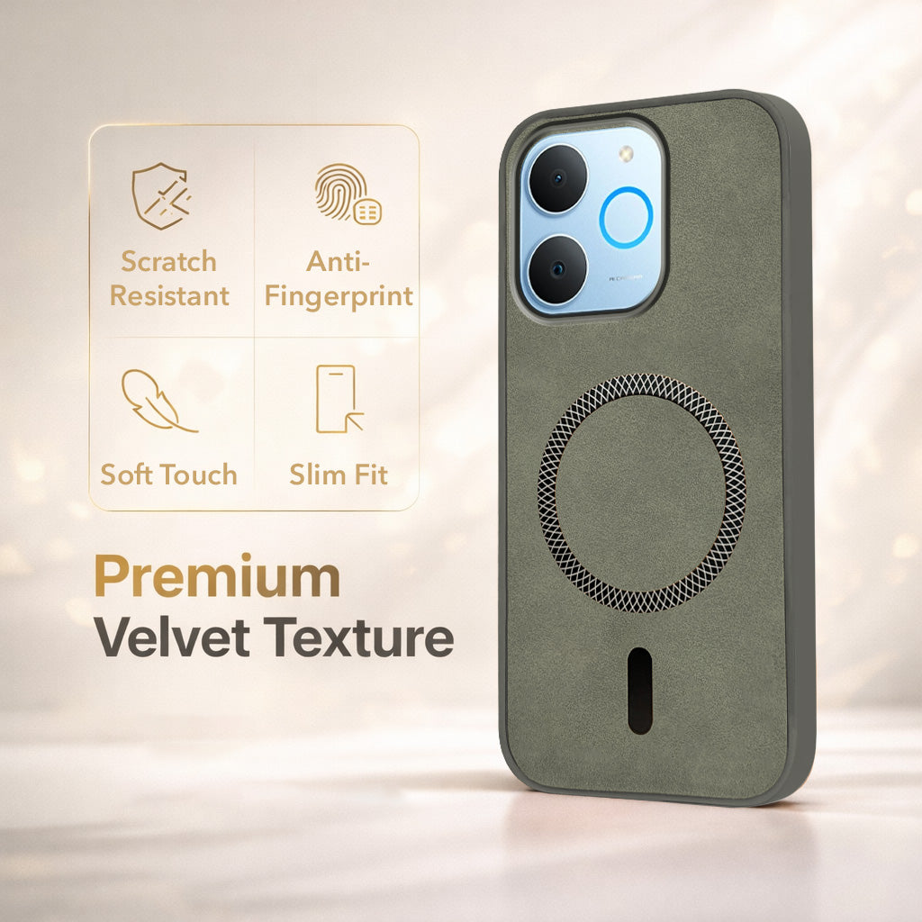 For Realme P4 Lite | Realme Narzo 80 Lite 4G Back Cover Case Leather Finish (MagSafe Compatible Wireless Charging | Soft Touch | Camera Bump Protection)