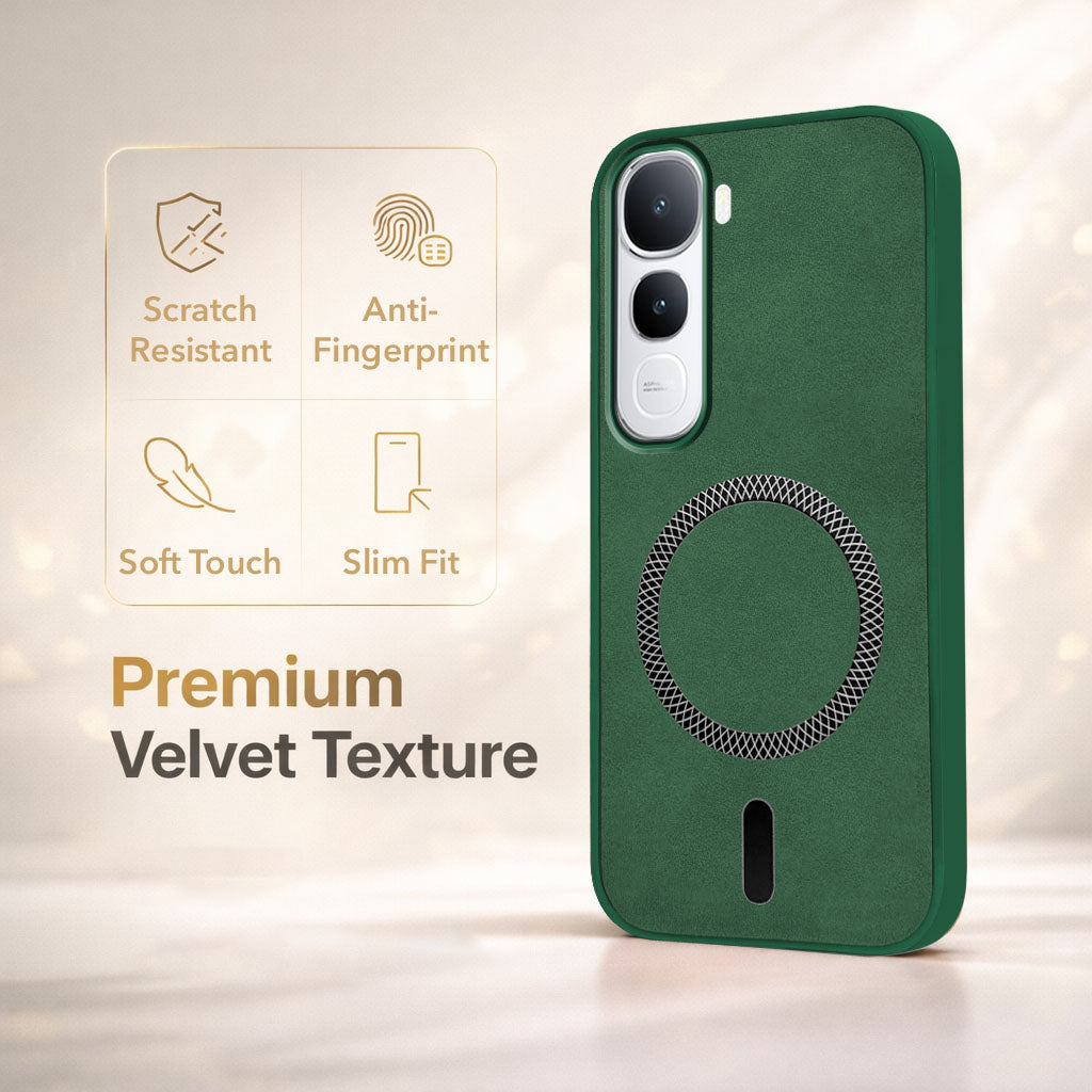 For Vivo Y400 Back Cover Case Leather Finish (MagSafe Compatible Wireless Charging | Soft Touch | Camera Bump Protection)
