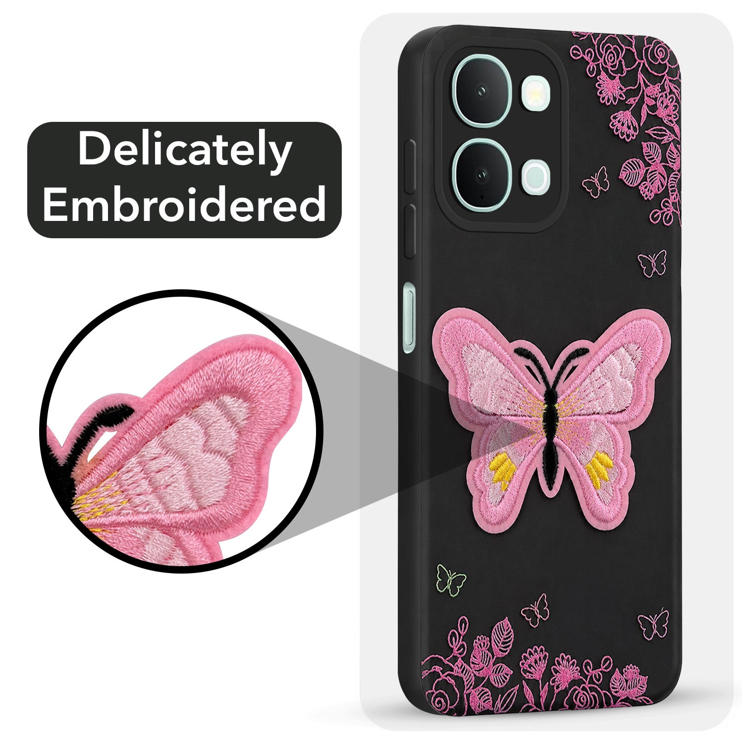 For Vivo iQOO Z11x 5G Back Cover Case (Soft Butterfly Embroidery | Women Teen Girls | Camera Protection| Matte Silicone)