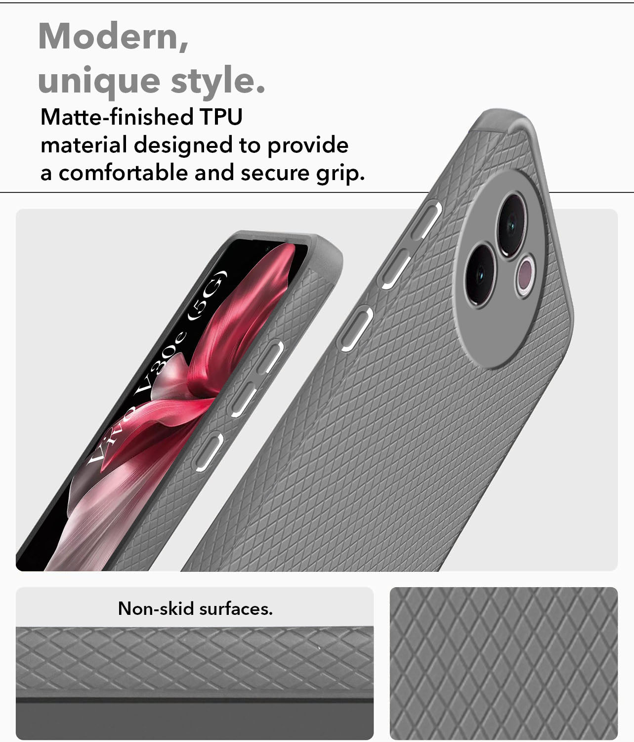 For Vivo V30e 5G Back Cover Case (Liquid Silicone | Side Grip | Camera Protection