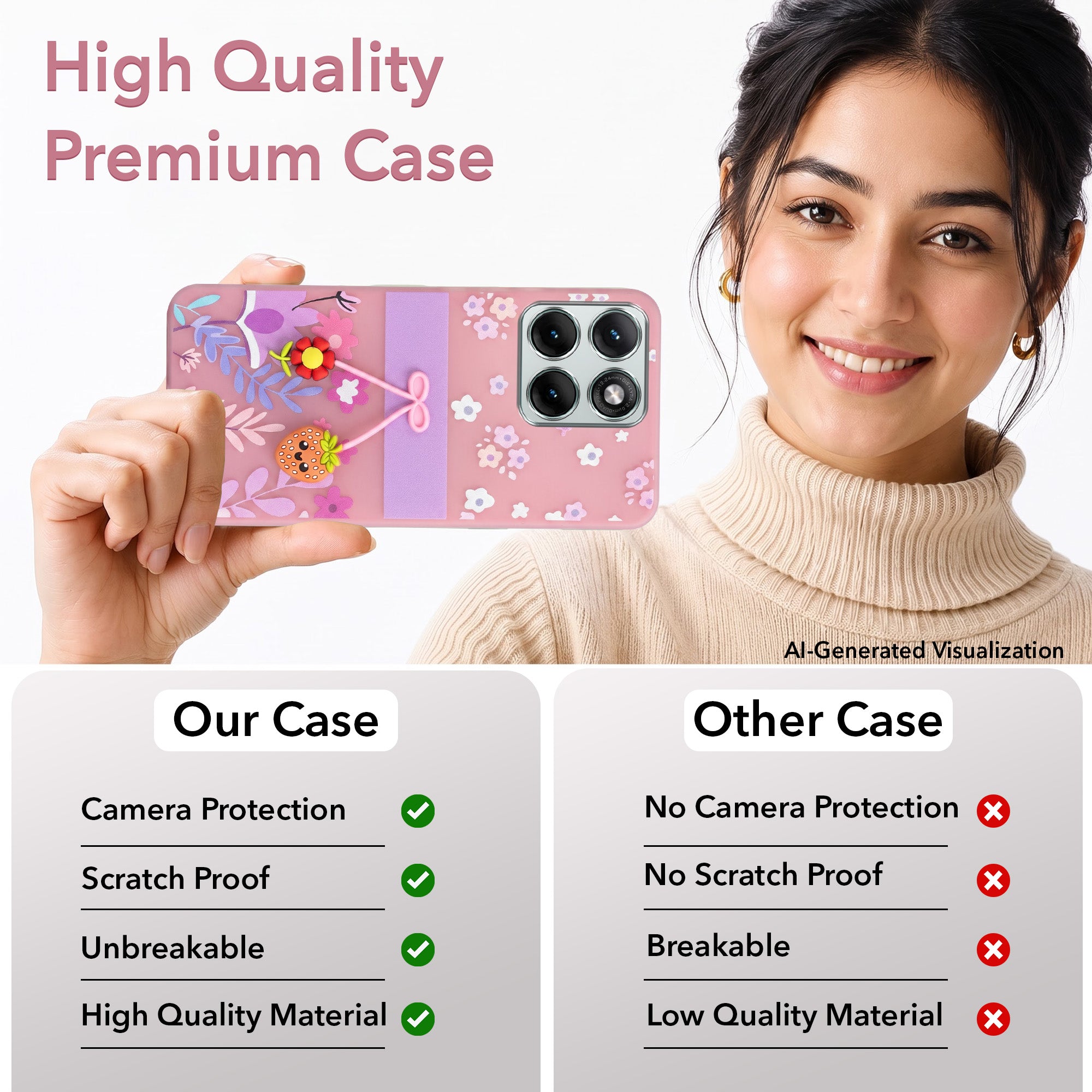 For Motorola Moto Edge 70 Fusion Back Cover Case (3D Cute Cartoons | Hard Back Side Soft | Matte Premium Finish | HD Printing)