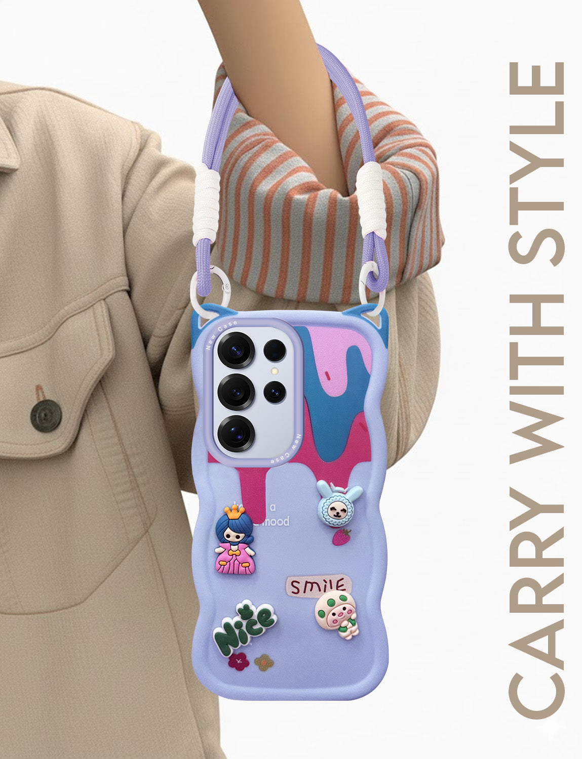 For Samsung Galaxy S25 Ultra Back Case Cover Strap (3D embossed Figures | Strap Holder | 360* Soft Cushion with Camera Bump)
