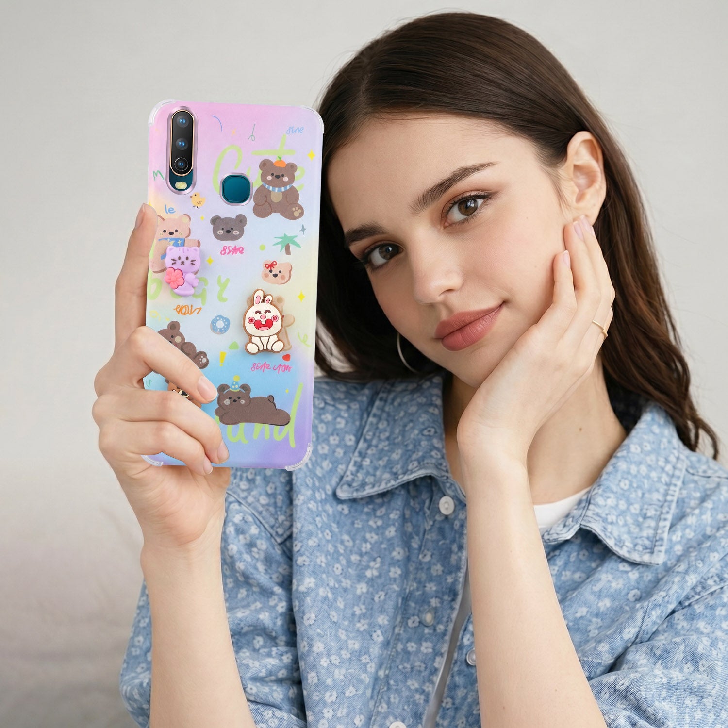 For Vivo U10 Back Cover Case (3D Cute Cartoons | Hard Back Side Soft | Matte Premium Finish | HD Printing)